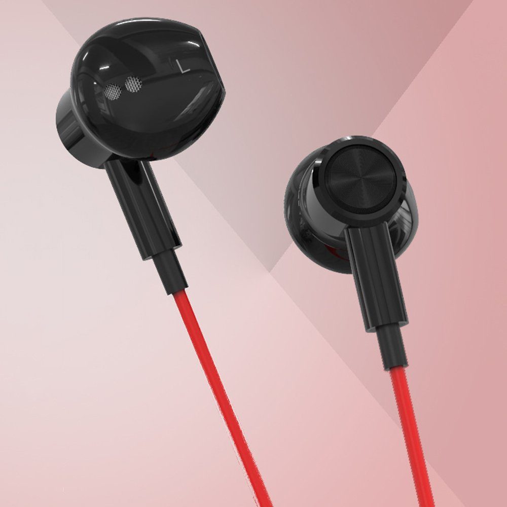 GelldG In-Ear-Kopfhörer mit Mikrofon, Kopfhörer mit Lautstärkeregler In-Ear-Kopfhörer rot