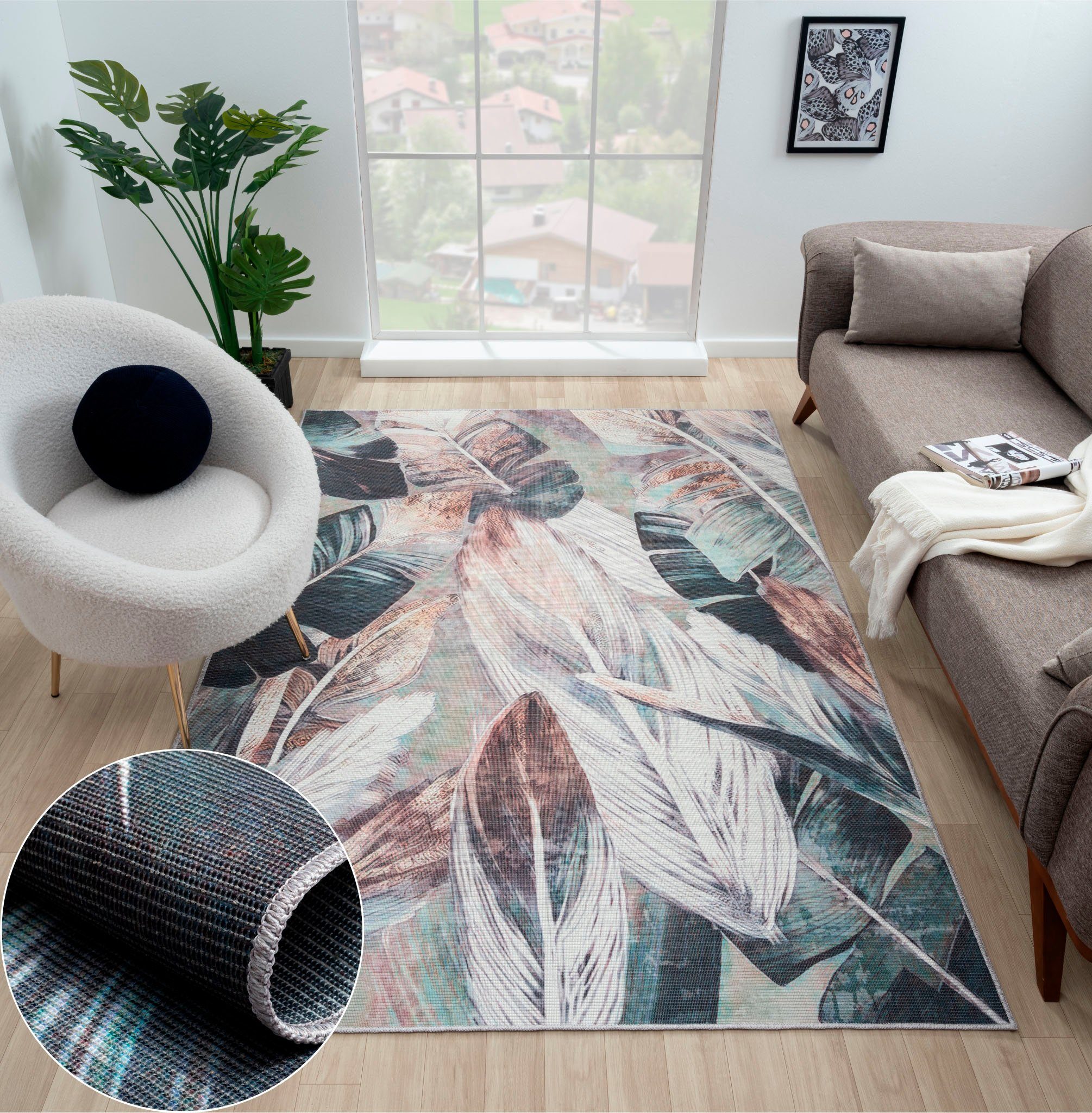 Myflair Möbel & Accessoires Teppich Luc, rechteckig, Höhe: 10 mm, bedruckt, Federn, modernes Design, In- & Outdoor geeignet, waschbar