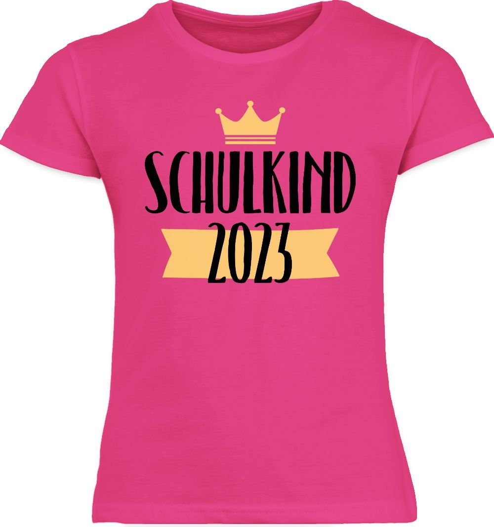 Shirtracer T-Shirt Schulkind 2023 mit Krone Einschulung Mädchen 1 Fuchsia