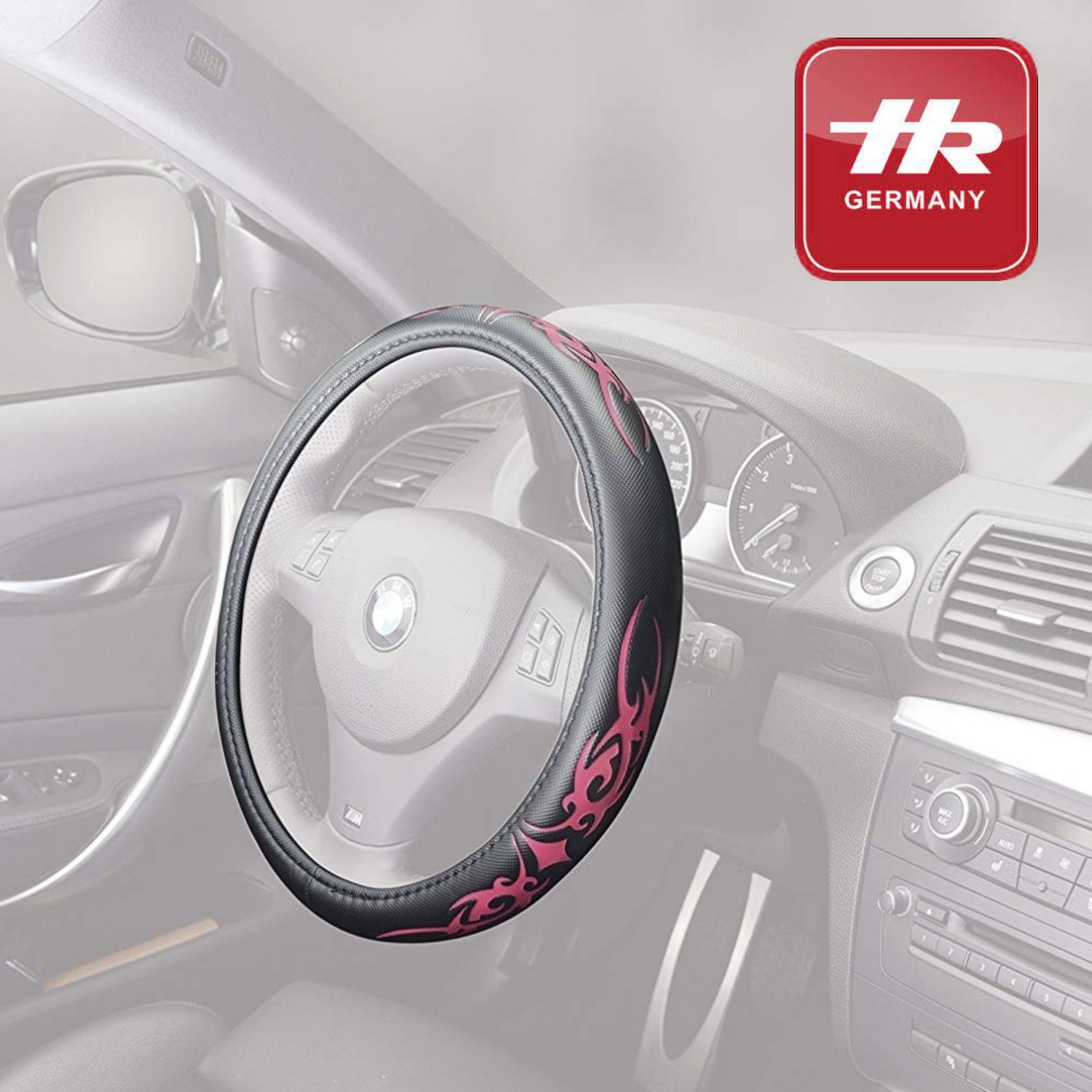 HR-IMOTION DRAGON ORNAMENTS Steering Wheel Cover for 37 - 39 cm Steering Wheels, Car Adapter