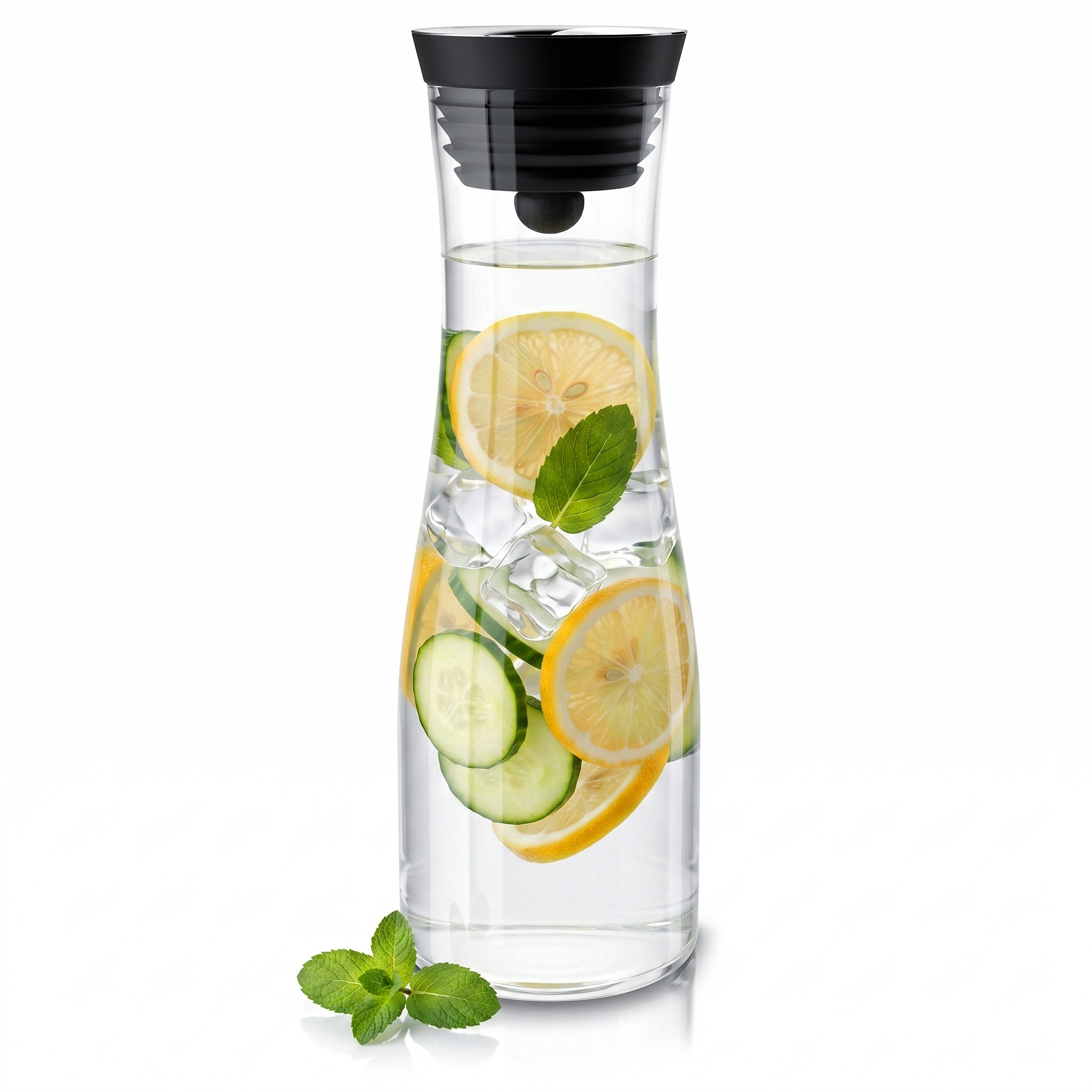 Arendo Karaffe Glaskaraffe 1200 ml mit Deckel, Wasserkaraffe mit Edelstahl Grobfilter, (1-tlg), Borosilikatglas, 1,2 L, Sieb, hitze- und kältebeständig, BPA-frei