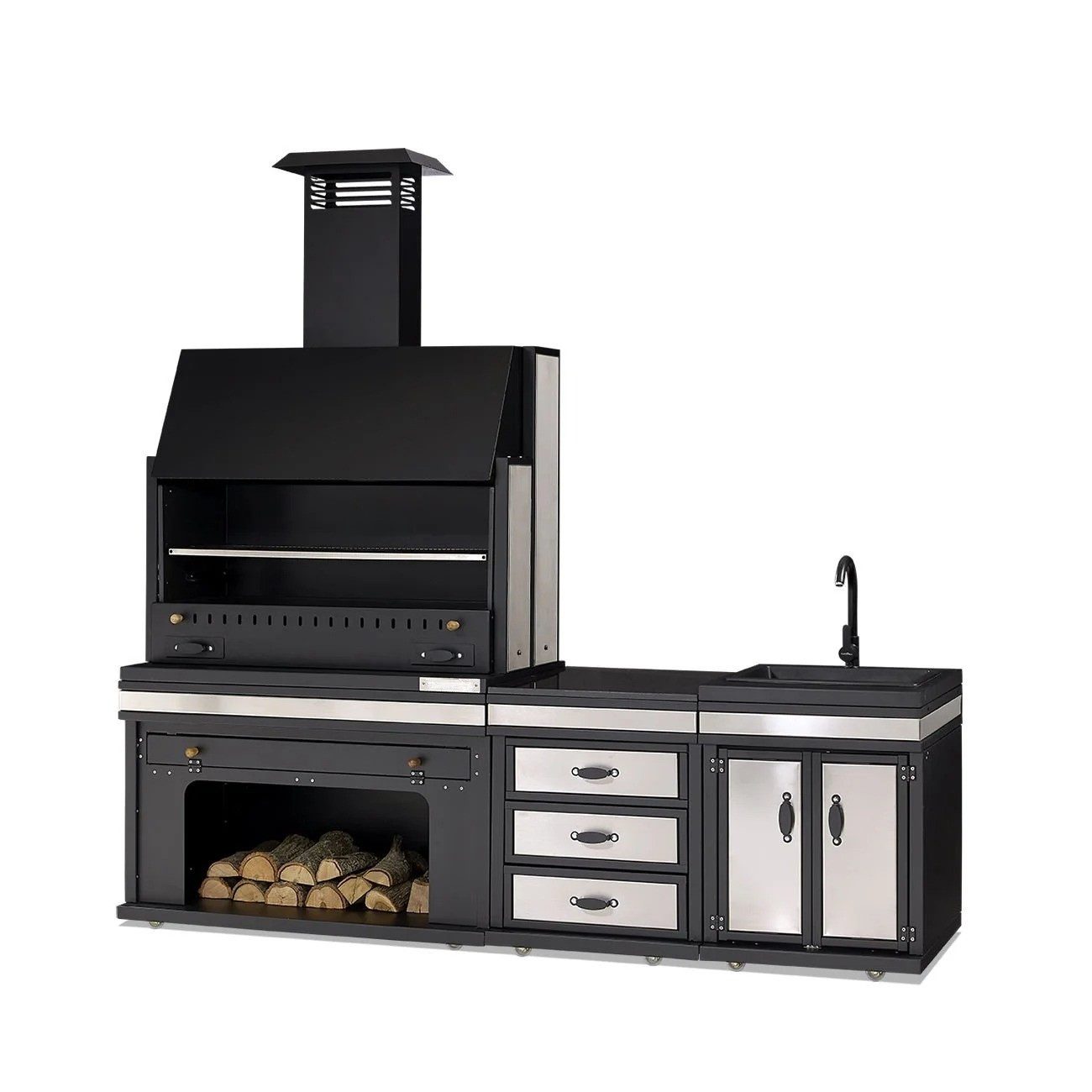 JVmoebel Outdoor-Küche Edelstahl Außenküche in Schwarz mit modernem Design und Funktionalität, Made in Europe