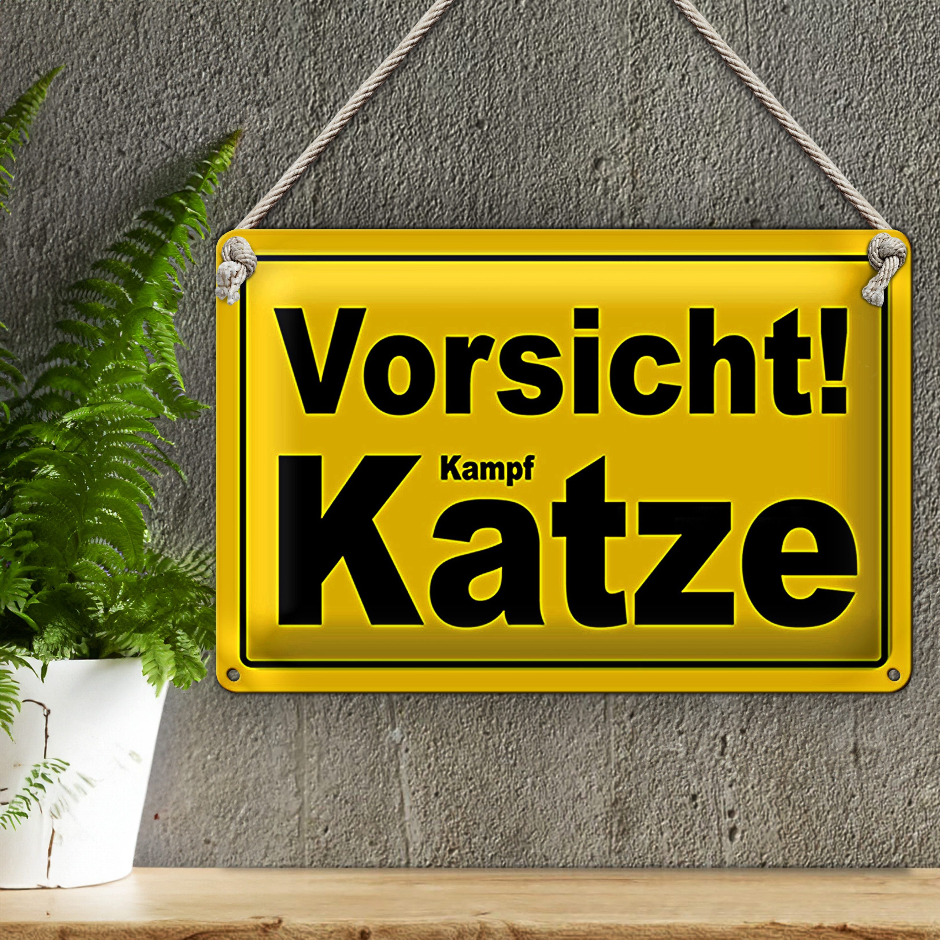 Roomando Metallschild Blechschild Spruch 30x20cm Vorsicht Kampf Katze