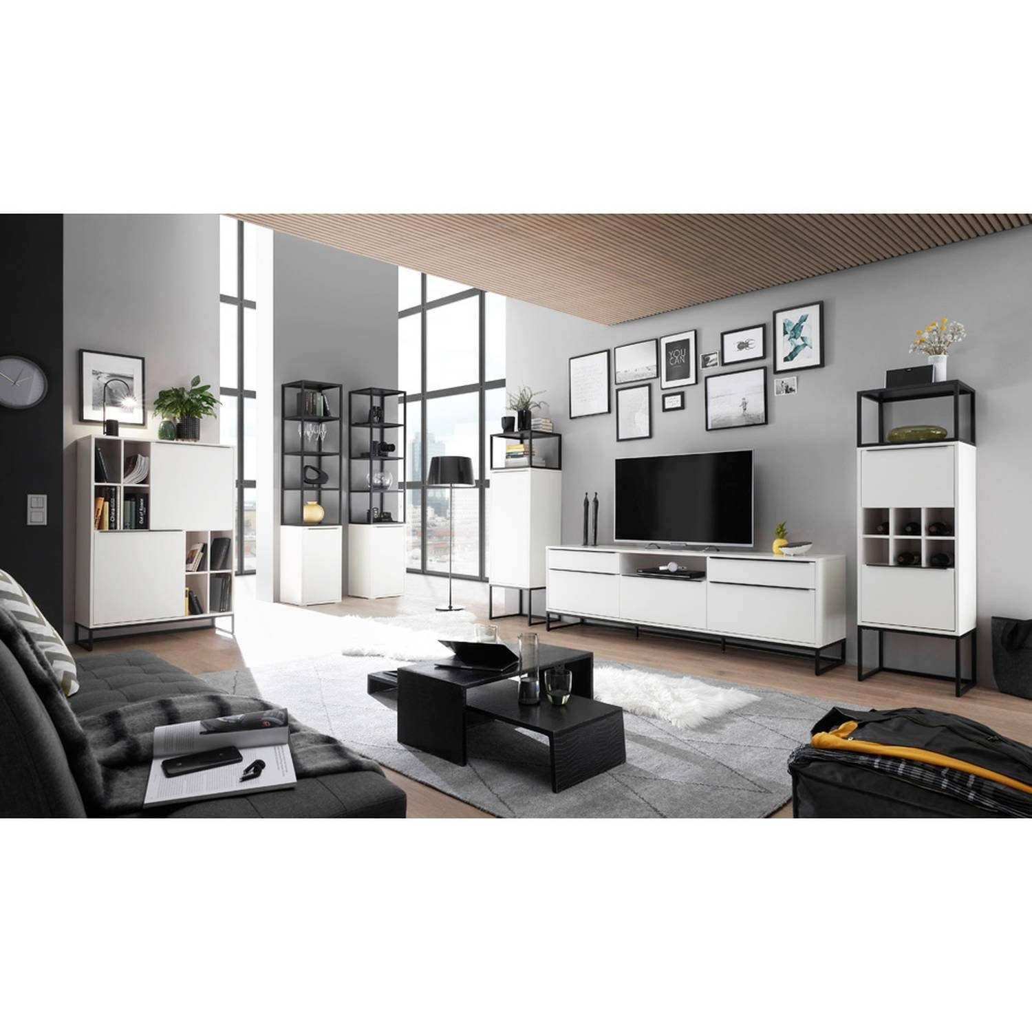 Lomadox Wohnwand »LIVORNO05«, Wohnzimmer Komplett Set in weiß matt