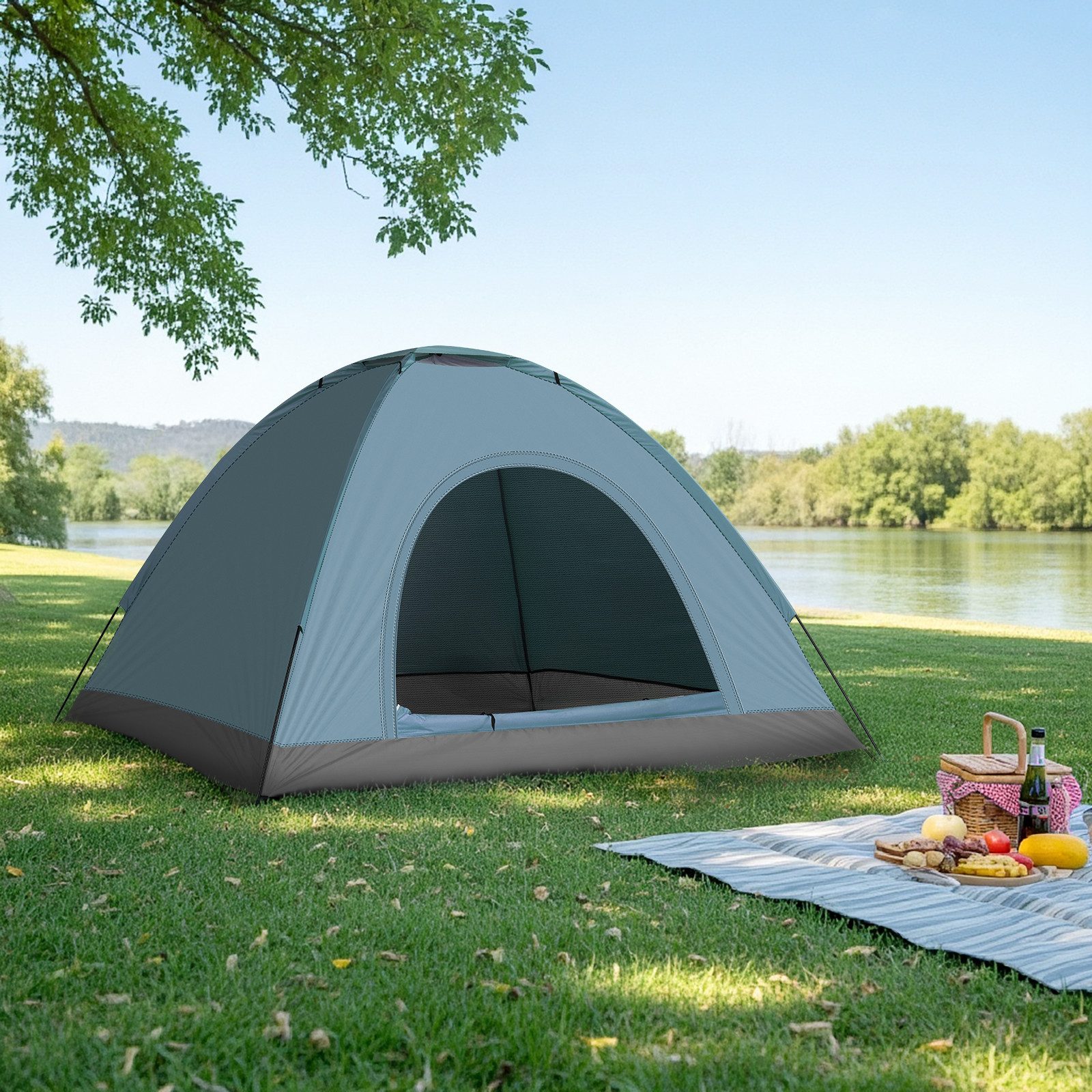 LALAHO Kuppelzelt Campingzelt Familienzelt für 3-4 Personen für Outdoor-Abenteuer, wasserdicht winddicht Ventilation, 200 x 200 x 135cm