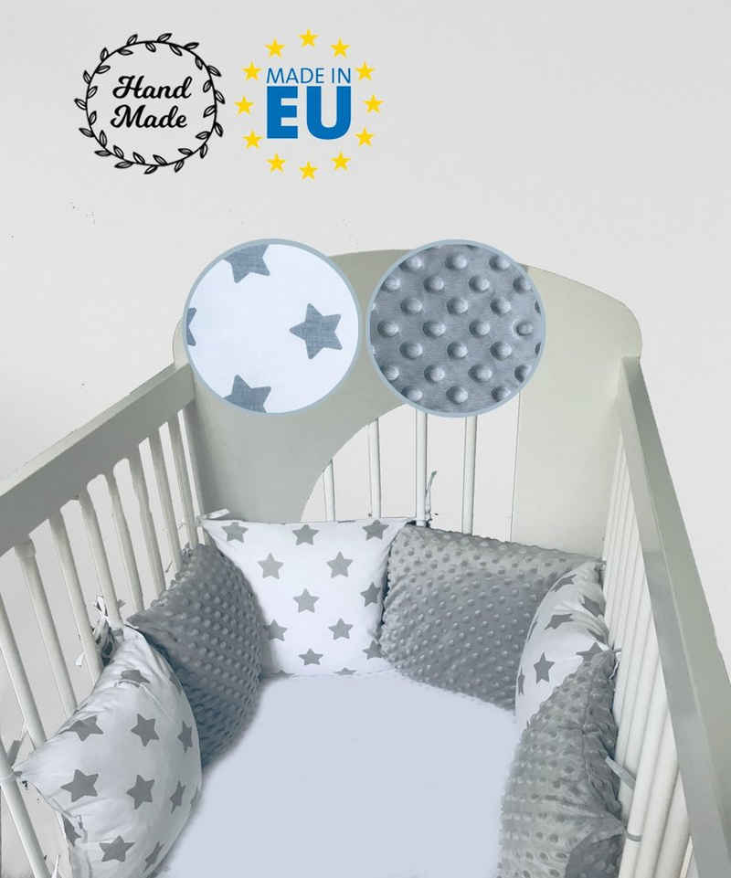 Welt der Träume Bettnestchen Bettumrandung, Kantenschutz, Babybett, Gitterbett, 6 Kissen 30 x 30 cm, Made in Europa