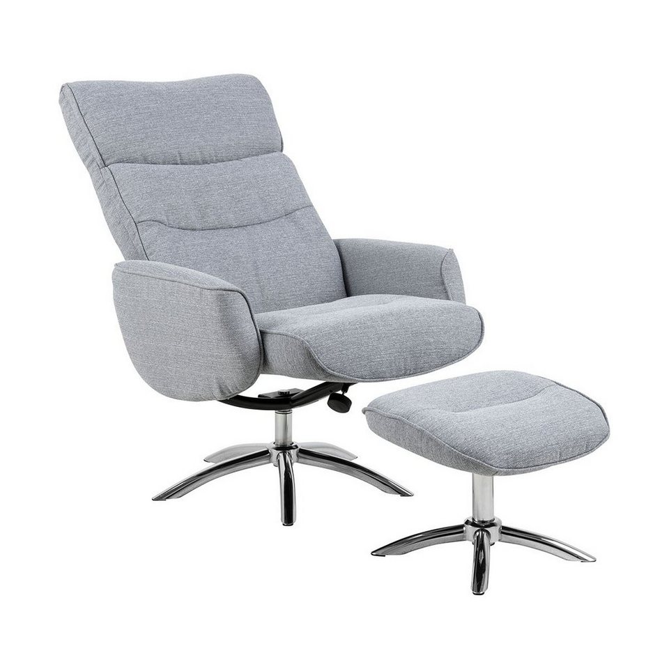 ebuy24 Relaxsessel West Ruhesessel mit Fußschemel aus hell grauen Sto (1-St)