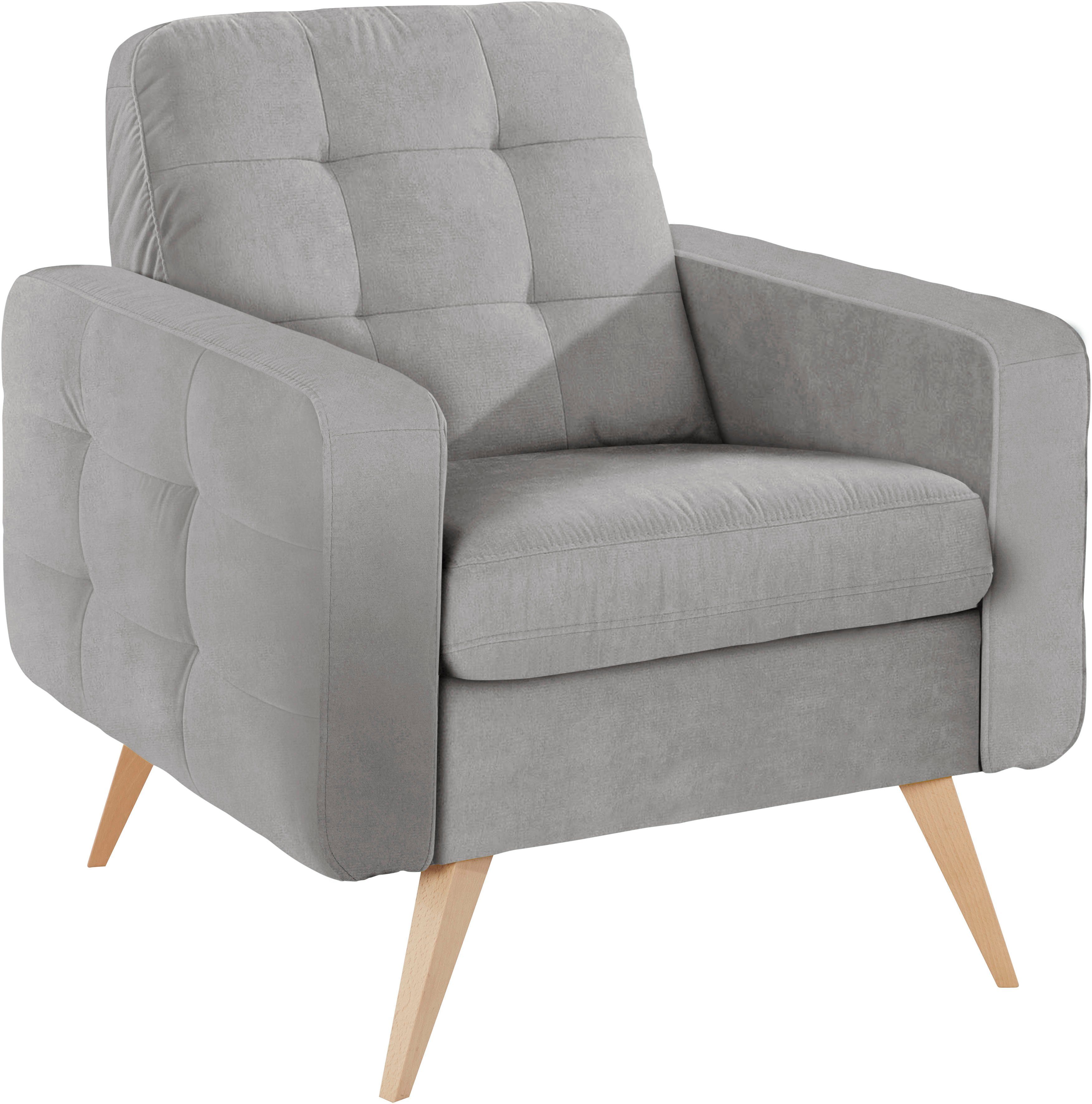 exxpo - sofa fashion Sessel Nappa, Loungesessel, aktuelle Rückensteppung, bequem und modern, hoher Holzfuß