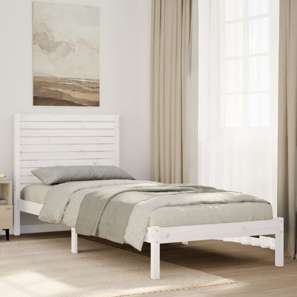 vidaXL Bett Massivholzbett Extra Lang ohne Matratze Weiß 90x210 cm