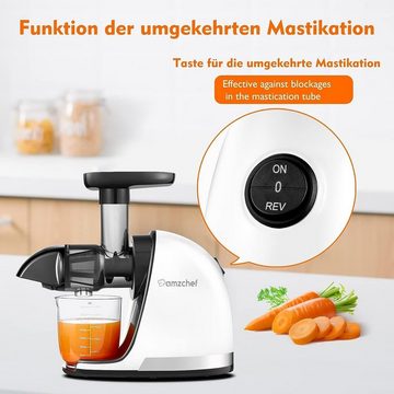 AMZCHEF Slow Juicer für Gemüse & Obst, Lebensmittelgeeignete Materialien, 150,00 W, Umkehr-Mastication-Funktion, Überhitzungsschutz, 60 dB