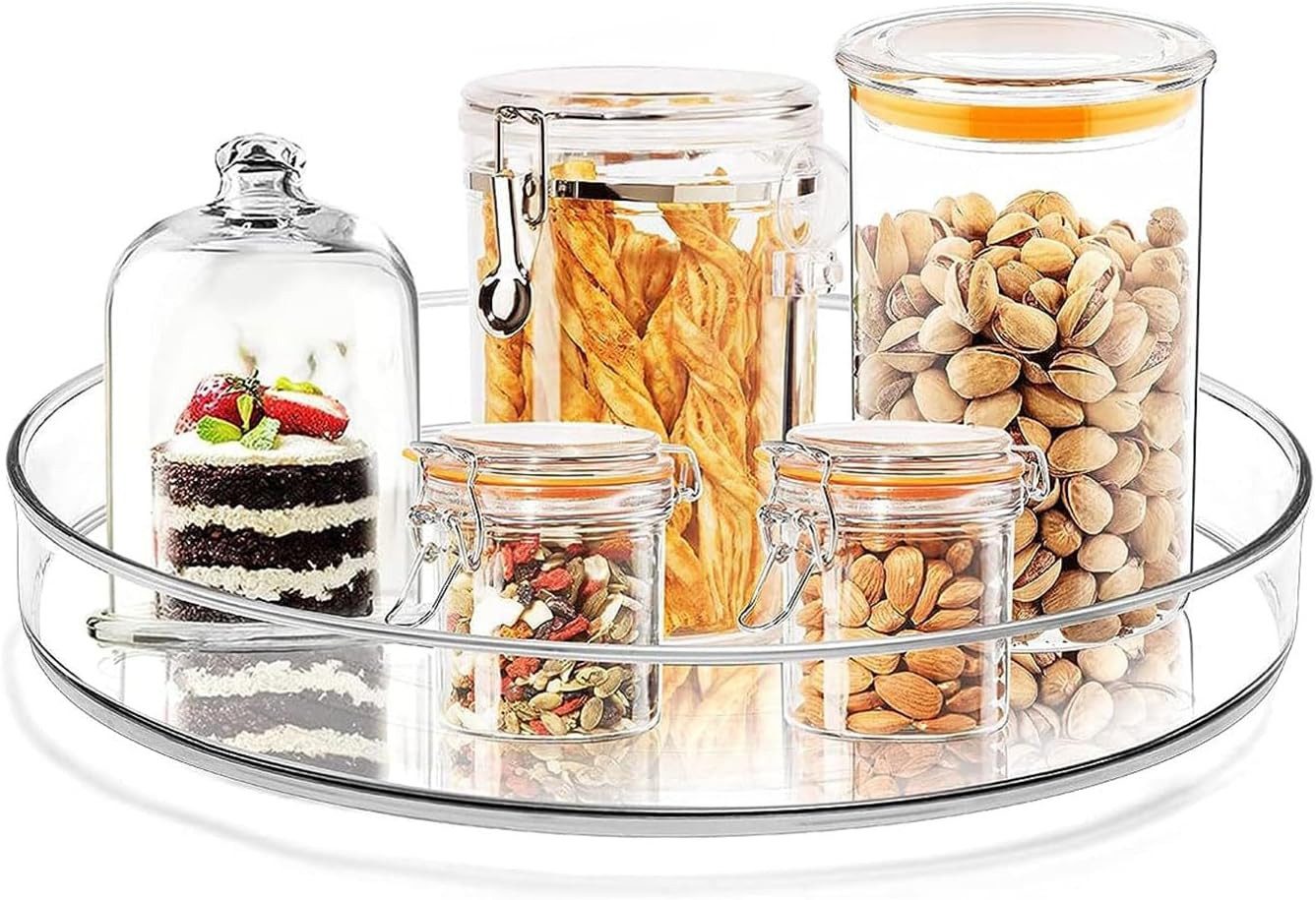 SURFOU Gewürzregal Kosmetik-organizer Kühlschrank Organizer, 2er 360° Drehteller Fridge, Schrank Organizer Küchen Lazy Susan/Kosmetik-organizer – Transparent 2P – Bild 5 von 5