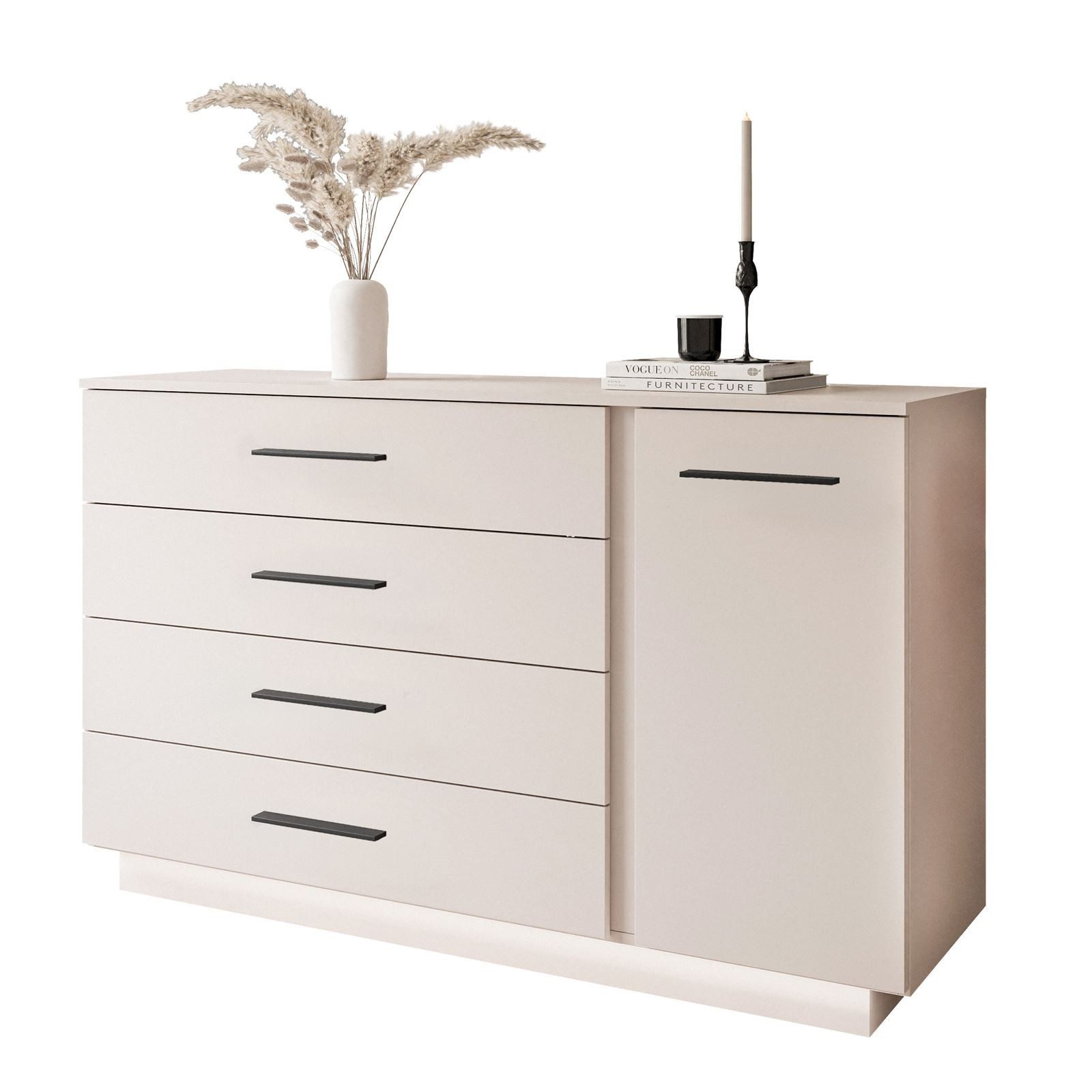 Lookway Kommode LINA KASCHMIR II 1D4S mit LED Beleuchtung, 138x84x40 cm
