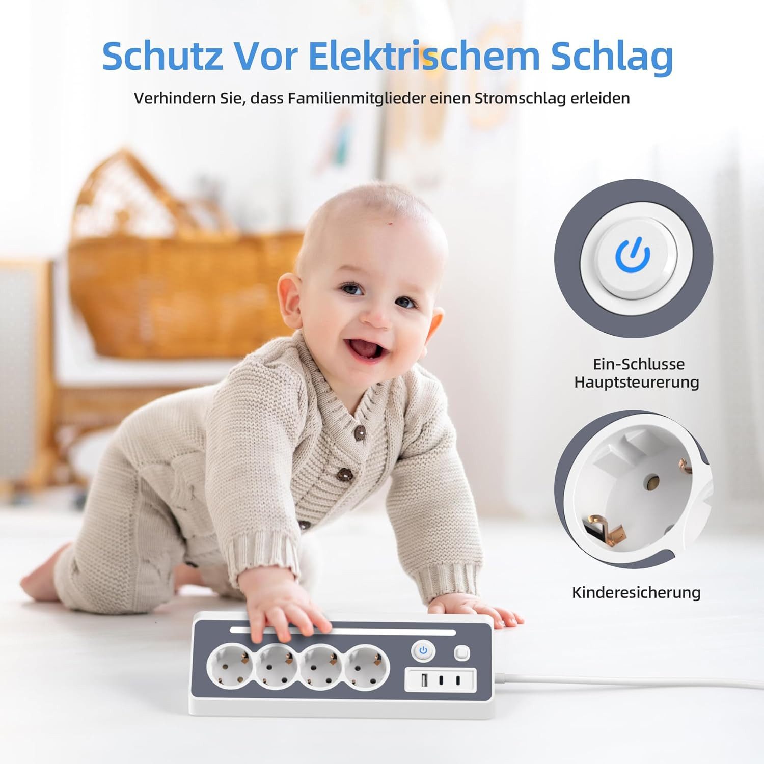 ibettertec Mehrfachsteckdose Würfel mit Magnetpad PD20W 6in1 Mehrfachsteckdose Steckdosenleiste 7-fach (Ein- / Ausschalter, USB-Anschlüsse, Schalterbeleuchtung, – Bild 5 von 5
