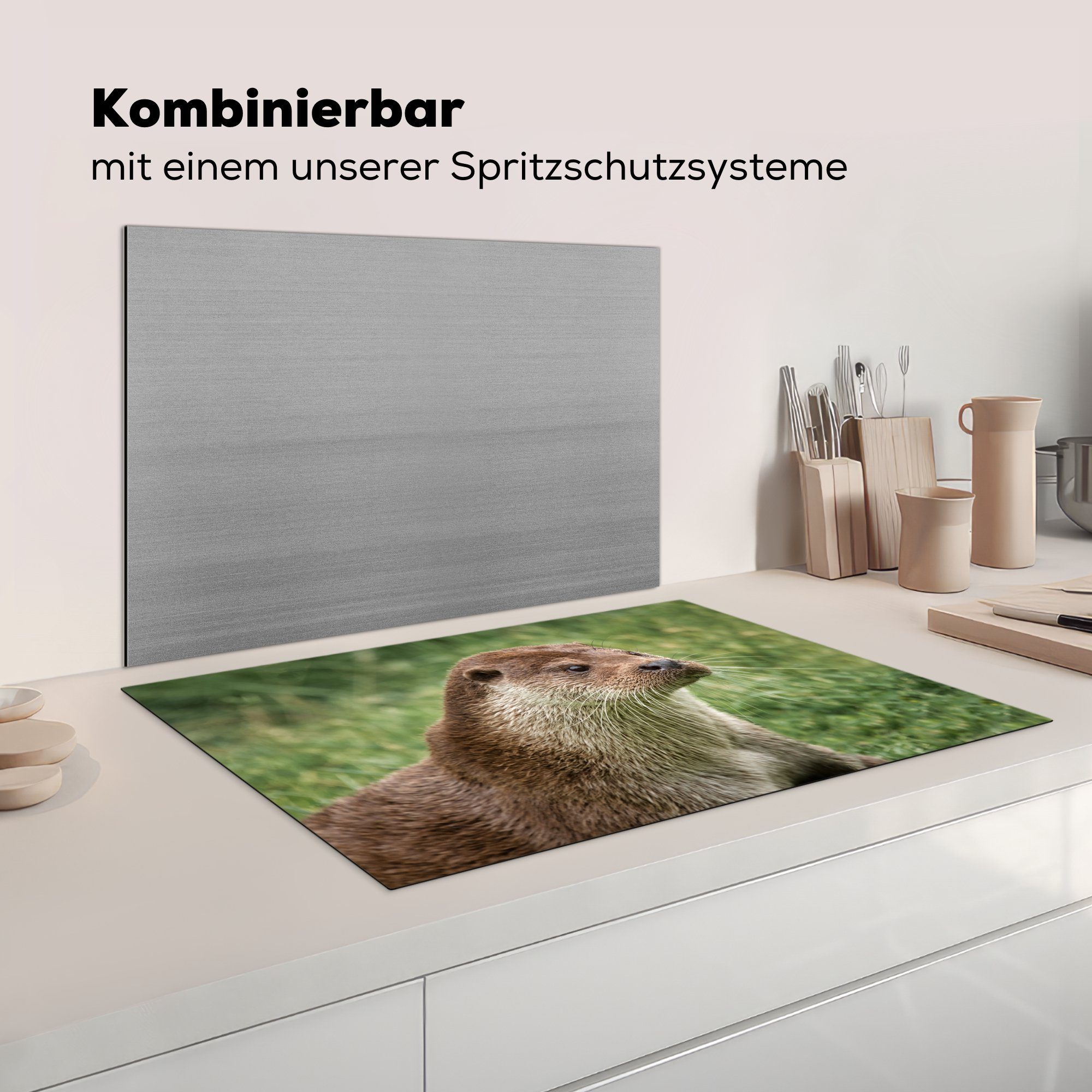 Gras, Schutz MuchoWow tlg), cm, Ceranfeldabdeckung 81x52 Vinyl, küche, (1 Otter Herdblende-/Abdeckplatte für Induktionskochfeld im die