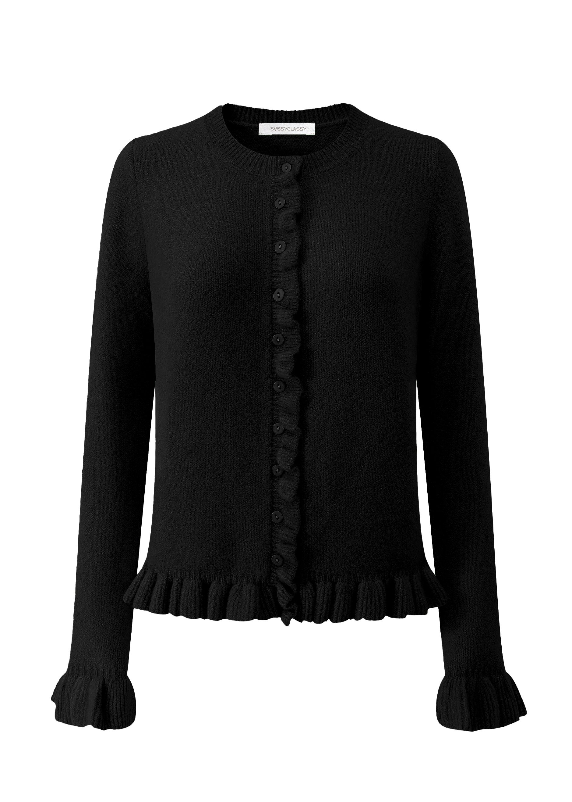 SASSYCLASSY Cardigan Elegante Strickjacke Damen mit Rüschendetails Feminine günstig online kaufen