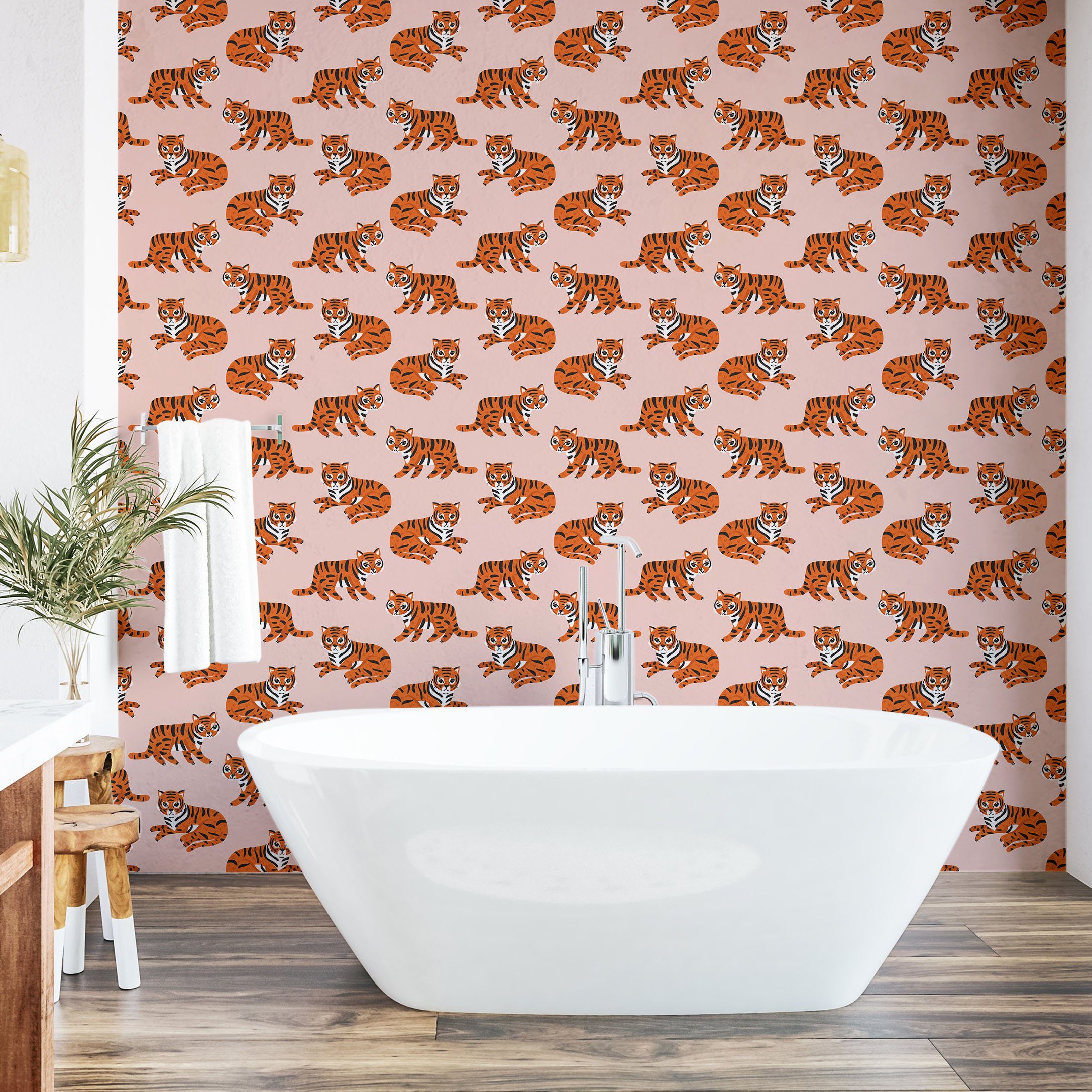 Spaß Tiger-Muster selbstklebendes Wohnzimmer Küchenakzent, Childish Vinyltapete Abakuhaus Safari