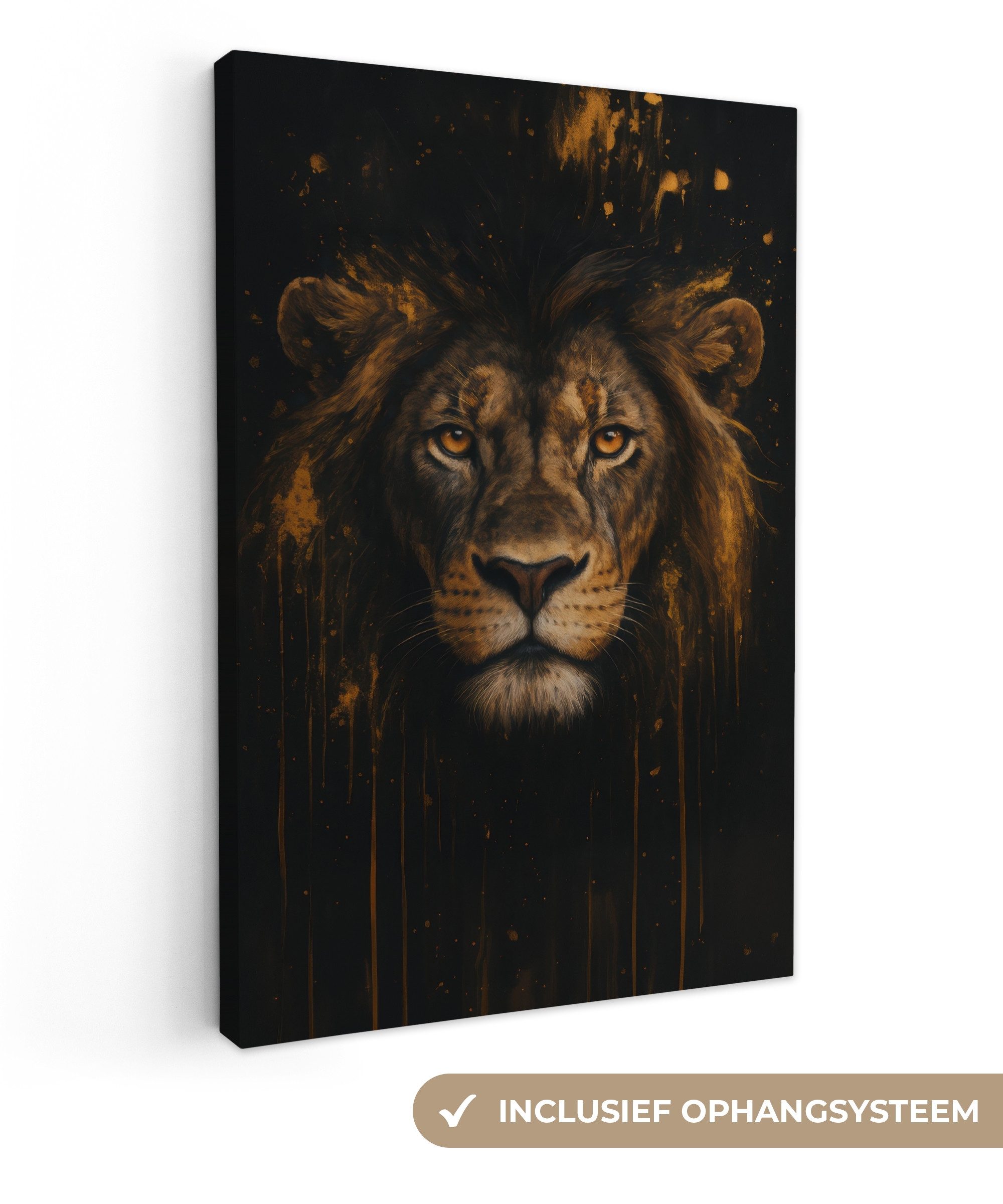 OneMillionCanvasses® Leinwandbild Löwe - Gold - Drops, Fotodruck (1 St), Leinwand Canvas Wandbild, Wanddekoration 20x30 cm