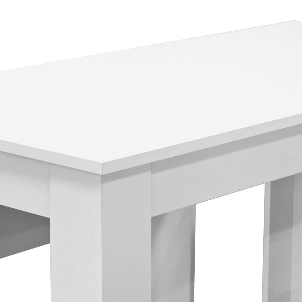vidaXL Essgruppe 3-tlg. Holzwerkstoff Essgruppe und (3-tlg) Tisch Weiß, Bänke