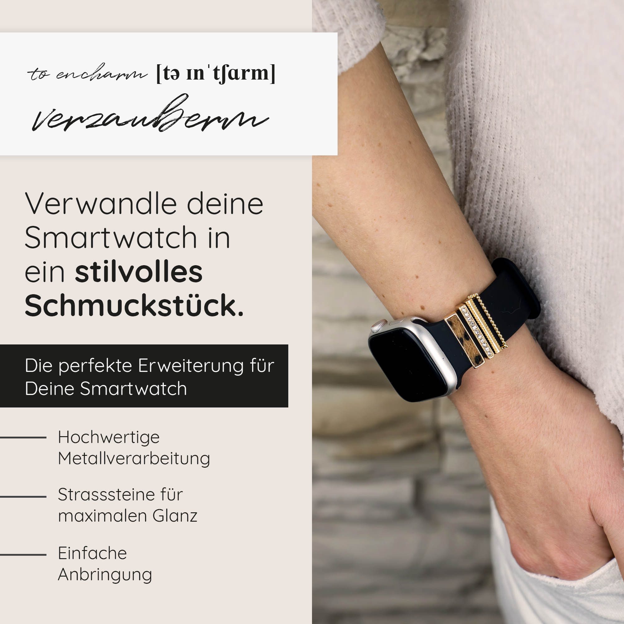 EAZY CASE Smartwatch-Armband Apple Watch Charms Set 38/40/41mm & 42/44/45/49mm, Smartwatch Schmuck Leopard Muster Gold – Bild 2 von 5