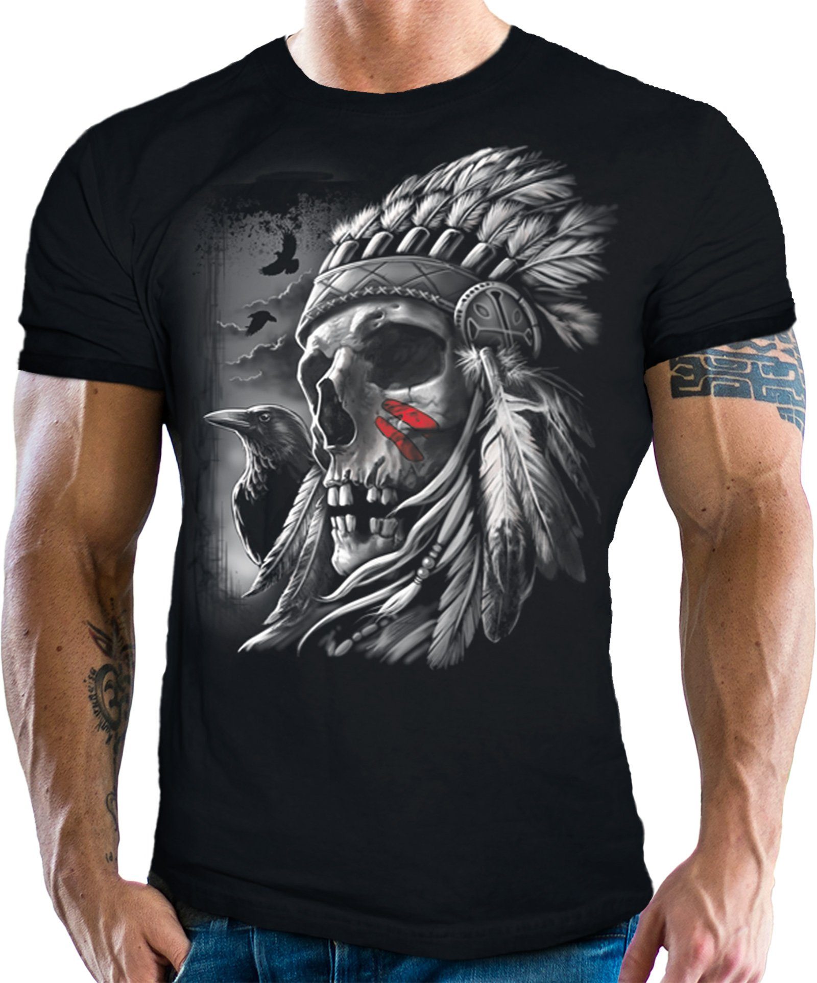 LOBO NEGRO® T-Shirt für Western und Indian Fans: Indian Chief Schwarz