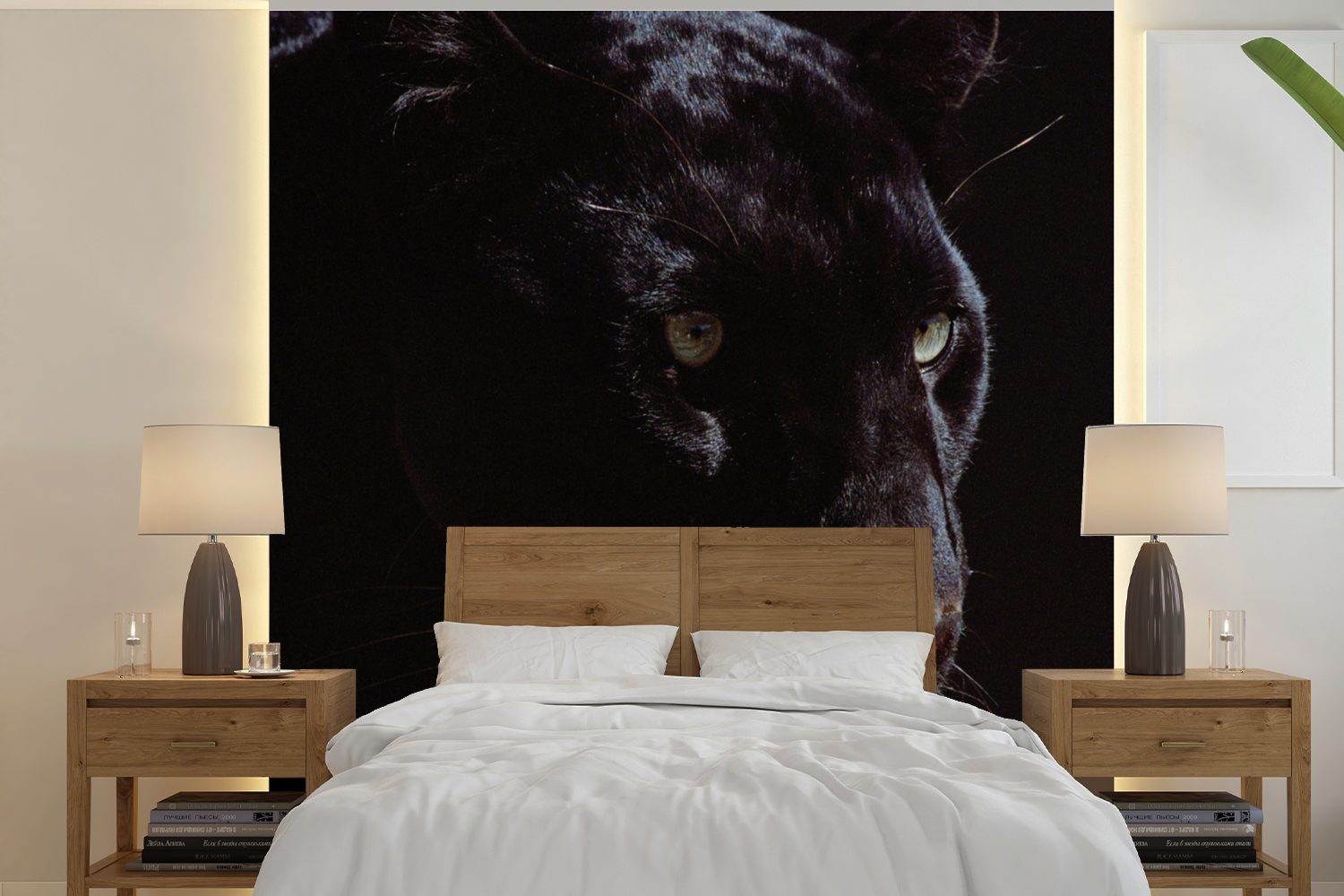 MuchoWow Fototapete Panther - Tier - Schwarz, Matt, bedruckt, (5 St), Vinyl Tapete für Wohnzimmer oder Schlafzimmer, Wandtapete