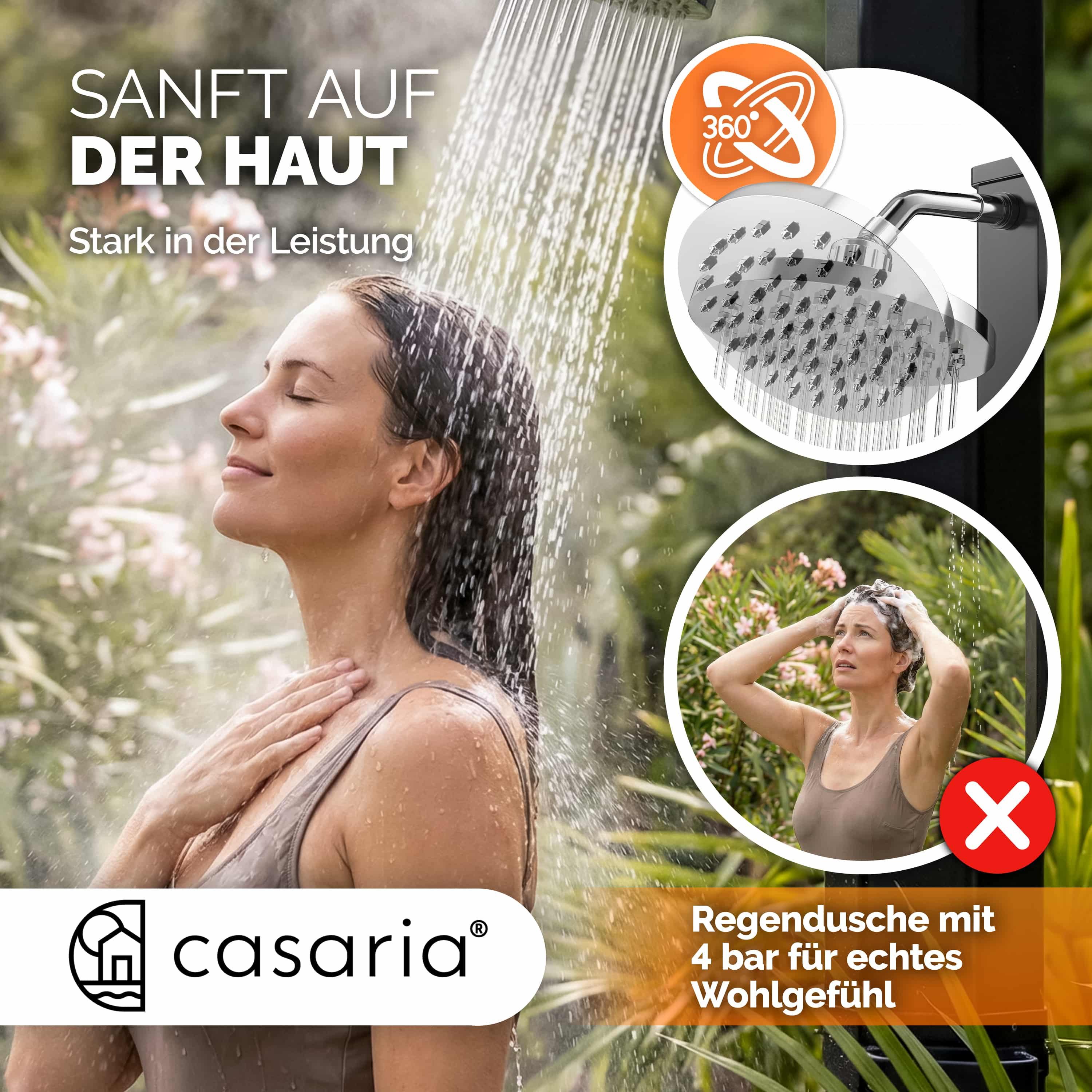 Casaria Solardusche, Solardusche 35 Liter UV-beständig Seifenl Ablage 105GSM Schutzhaube