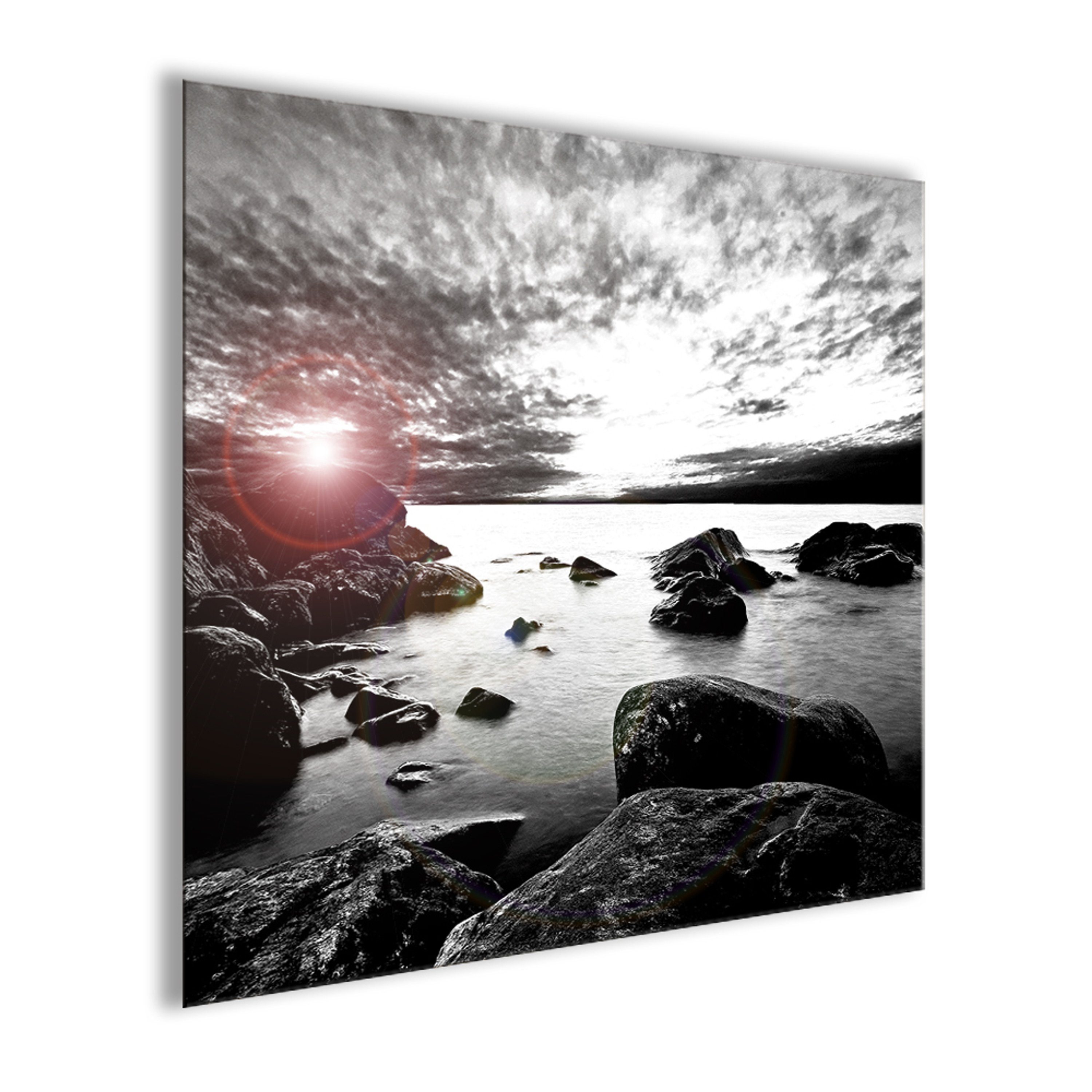 schwarz-weiß Küste Strand schwar-weiß Glasbild Glasbild 30x30cm Foto: Meer artissimo Fotografie,