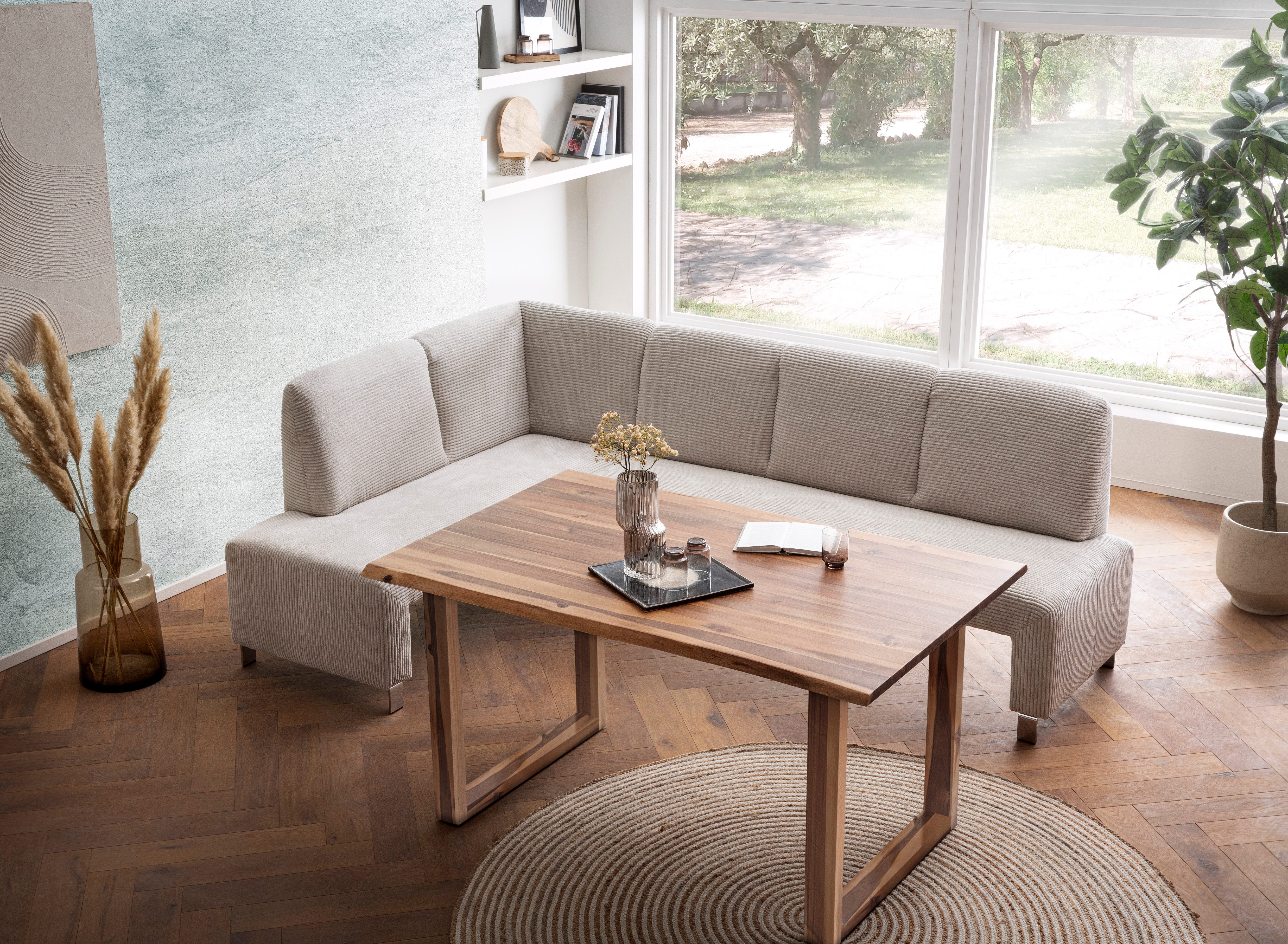 exxpo - sofa fashion Essbank Intenso, viele Bezugsstoffe Cord, Struktur 244/157 cm (B/T), hohe Bodenfreiheit, frei im Raum stellbar, hoher Sitzkomfort