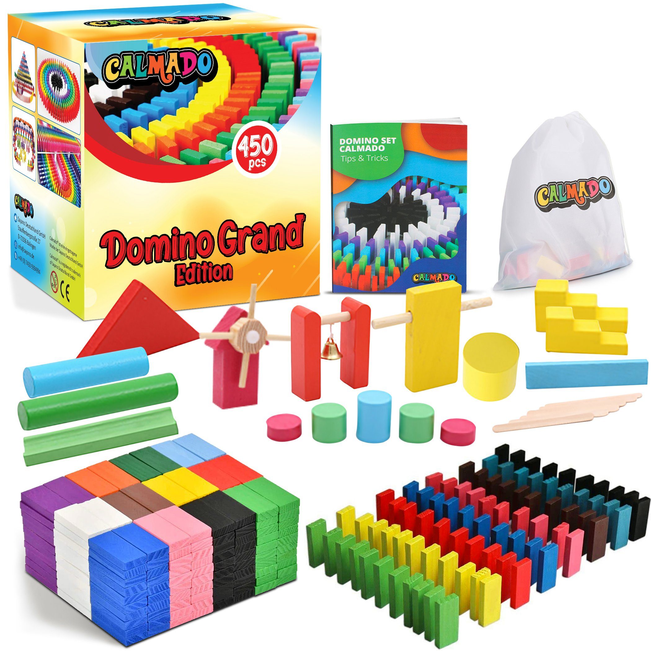 Calmado Spielesammlung Domino Steine Spiel aus Holz Dominosteine im Set + Tasche + Anleitung