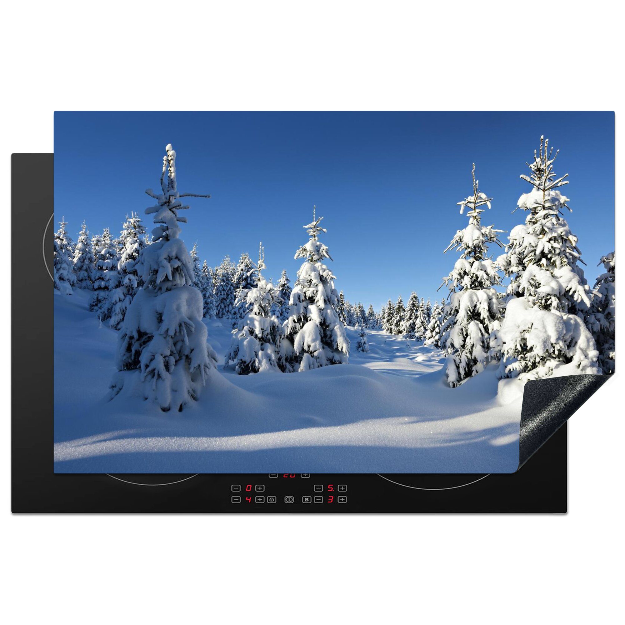 MuchoWow Herdblende-/Abdeckplatte Schnee bedeckt die Nadelbäume des Nationalparks Harz in Deutschland, Vinyl, (1 tlg), 81x52 cm, Induktionskochfeld Schutz für die küche, Ceranfeldabdeckung