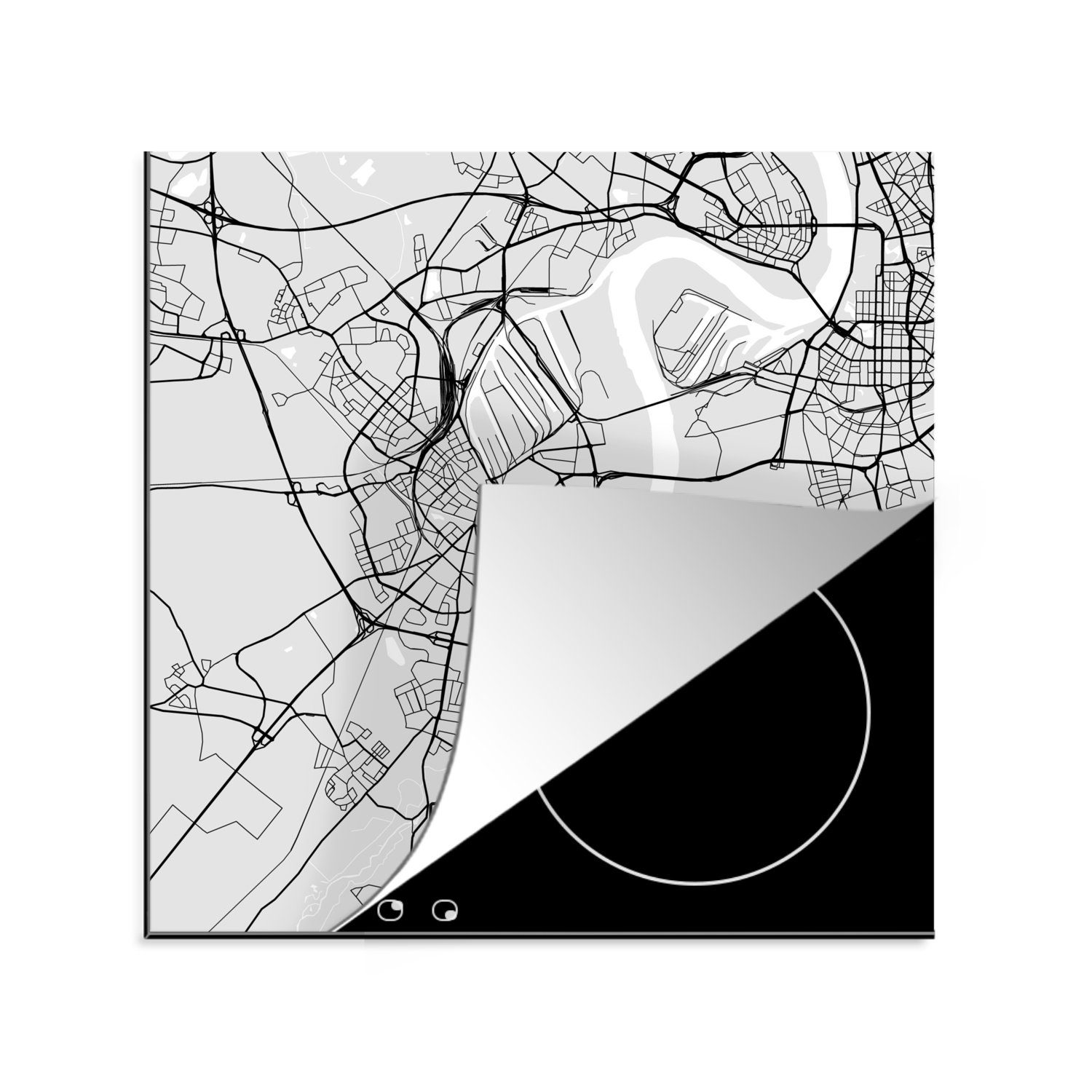 MuchoWow Herdblende-/Abdeckplatte küche Stadtplan Karte 78x78 für Arbeitsplatte Karte, - Neuss (1 cm, - Ceranfeldabdeckung, tlg), Deutschland Vinyl, - 