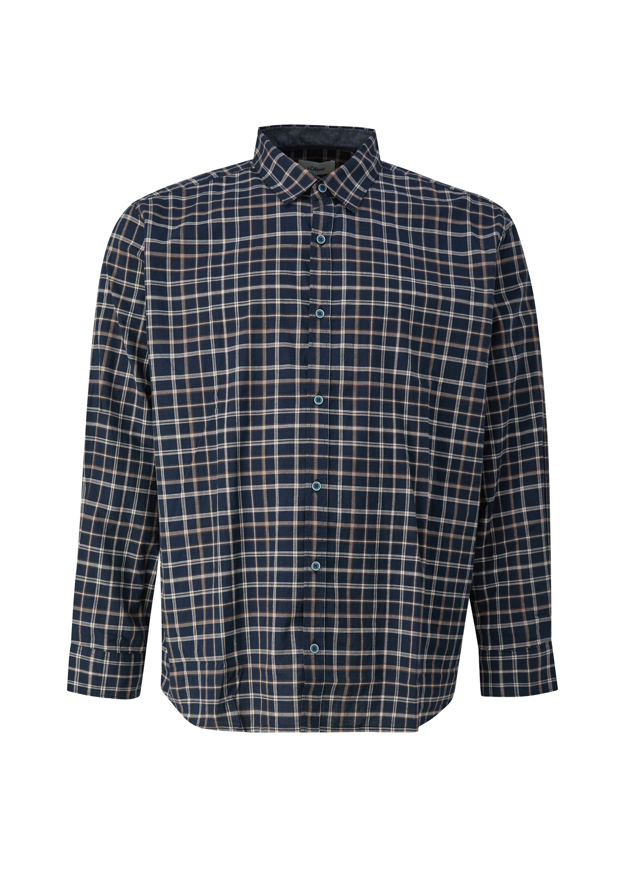 s.Oliver Langarmhemd Hemd Slim Fit: Softes Karo-Hemd aus Baumwollstretch