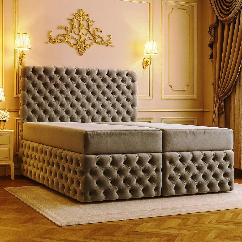 B&B Home Boxspringbett Chesterfield (H3 Matratze Pocketfederung, Kopfteil, Bettkasten und Topper)