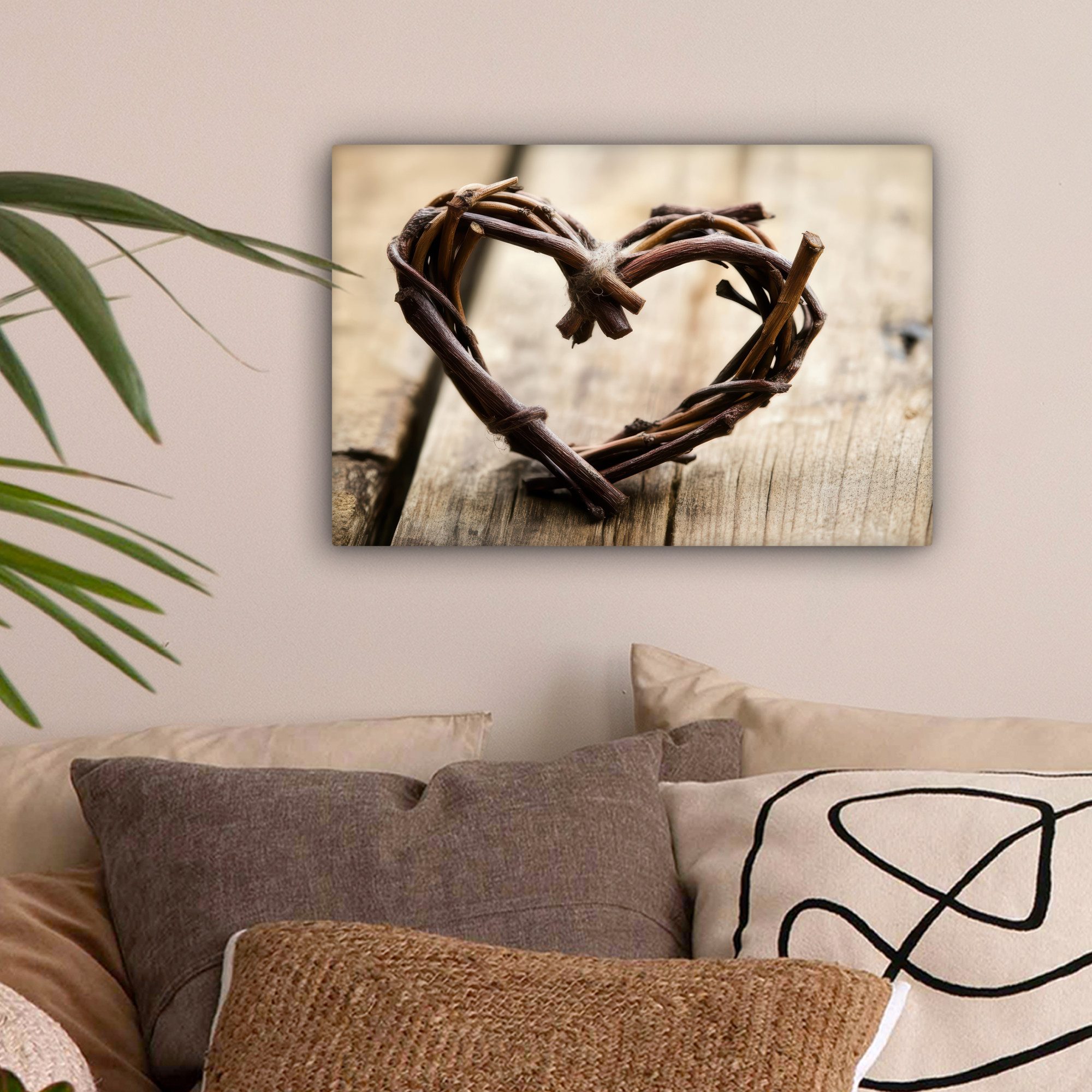 OneMillionCanvasses® Leinwandbild Herz - Holz - Natur - Äste - Braun, Fotod günstig online kaufen