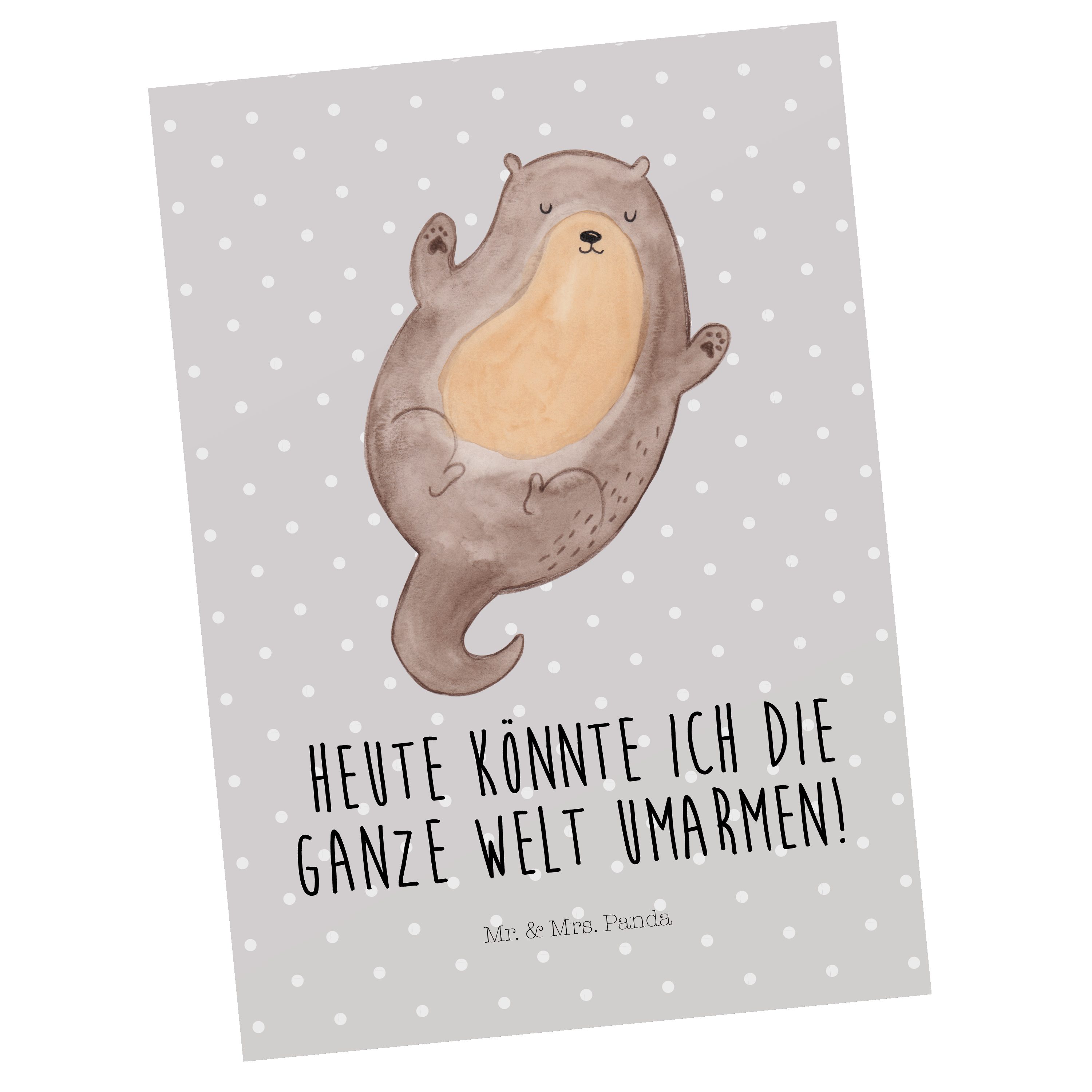 Mr. & Mrs. Panda Postkarte Otter Umarmen - Grau Pastell - Geschenk, Grußkarte, Otter Seeotter S