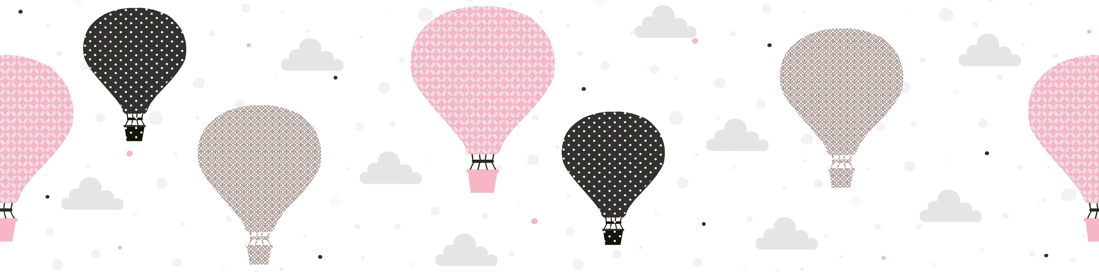 A.S. Création Bordüre Cloud Balloons, glatt, Heißluftballon Bordüre Tapete Kinderzimmer Rosa Grau Schwarz