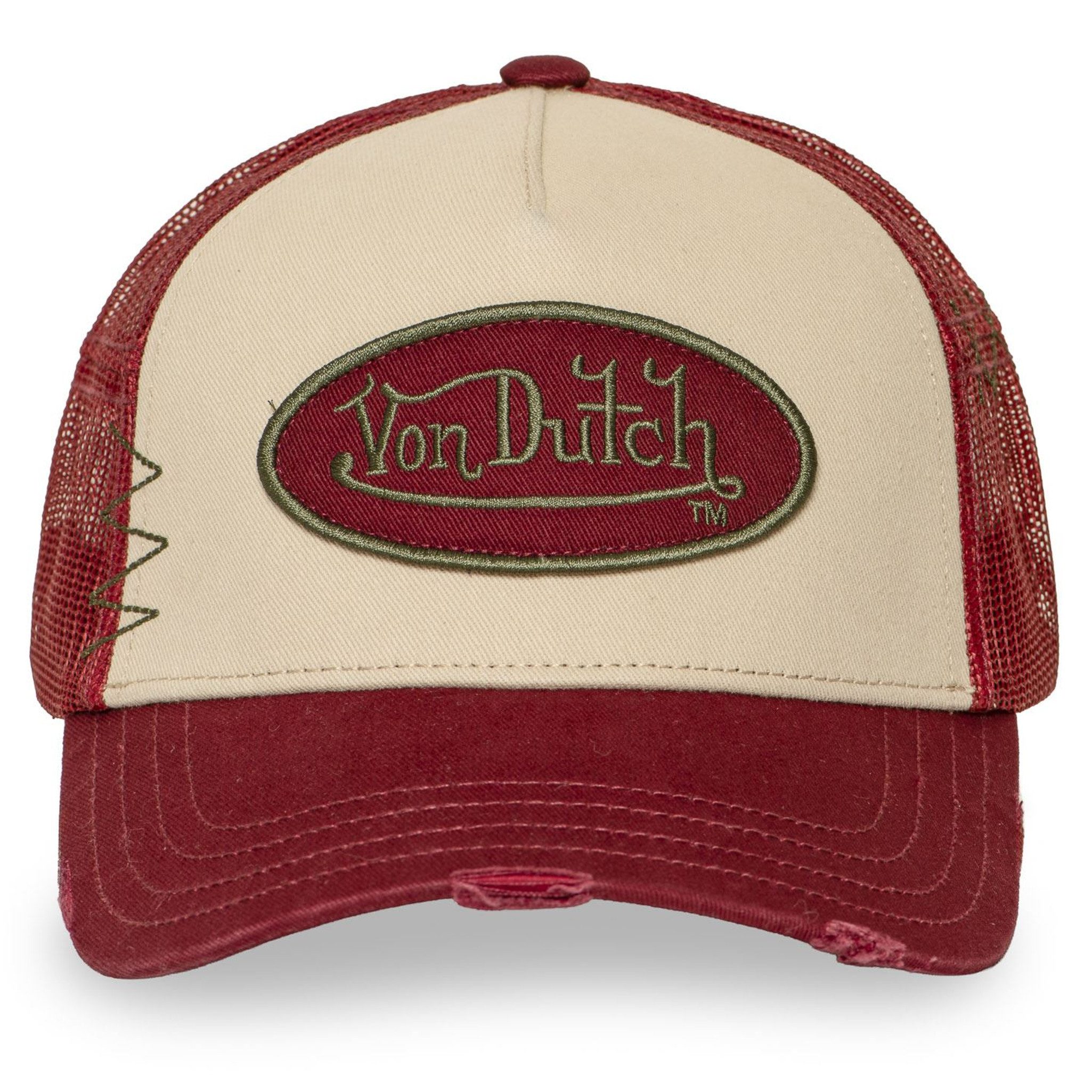 Von Dutch Trucker Cap Von Dutch Originals Trucker Cap CALIFORNIA TWILL Used Beige Dark Red (Basecap, Basecap, Meshcap, Trucker Kappe) Used-Look