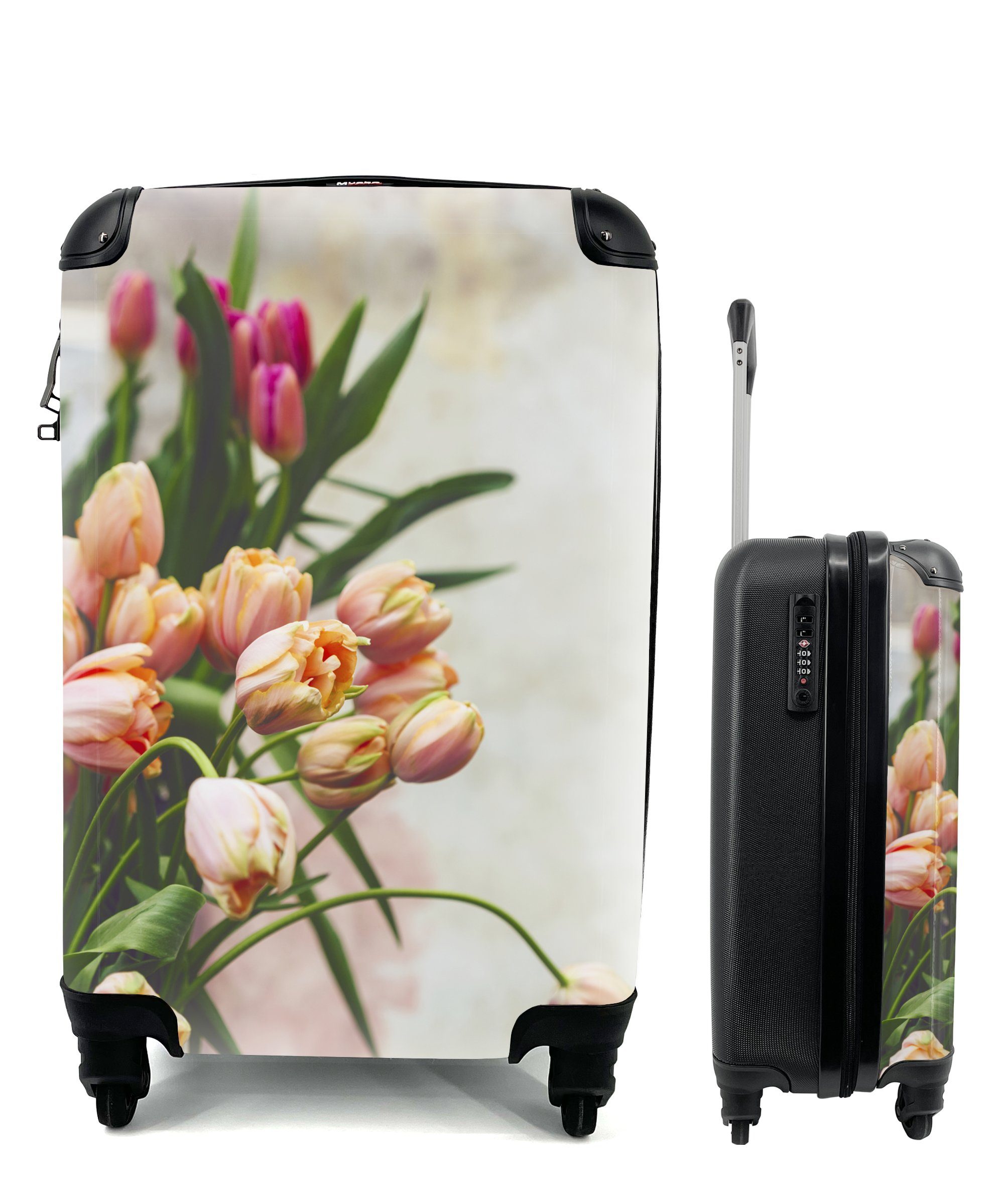 MuchoWow Handgepäckkoffer Wälder mit Tulpen, 4 Rollen, Reisetasche mit rollen, Handgepäck für Ferien, Trolley, Reisekoffer