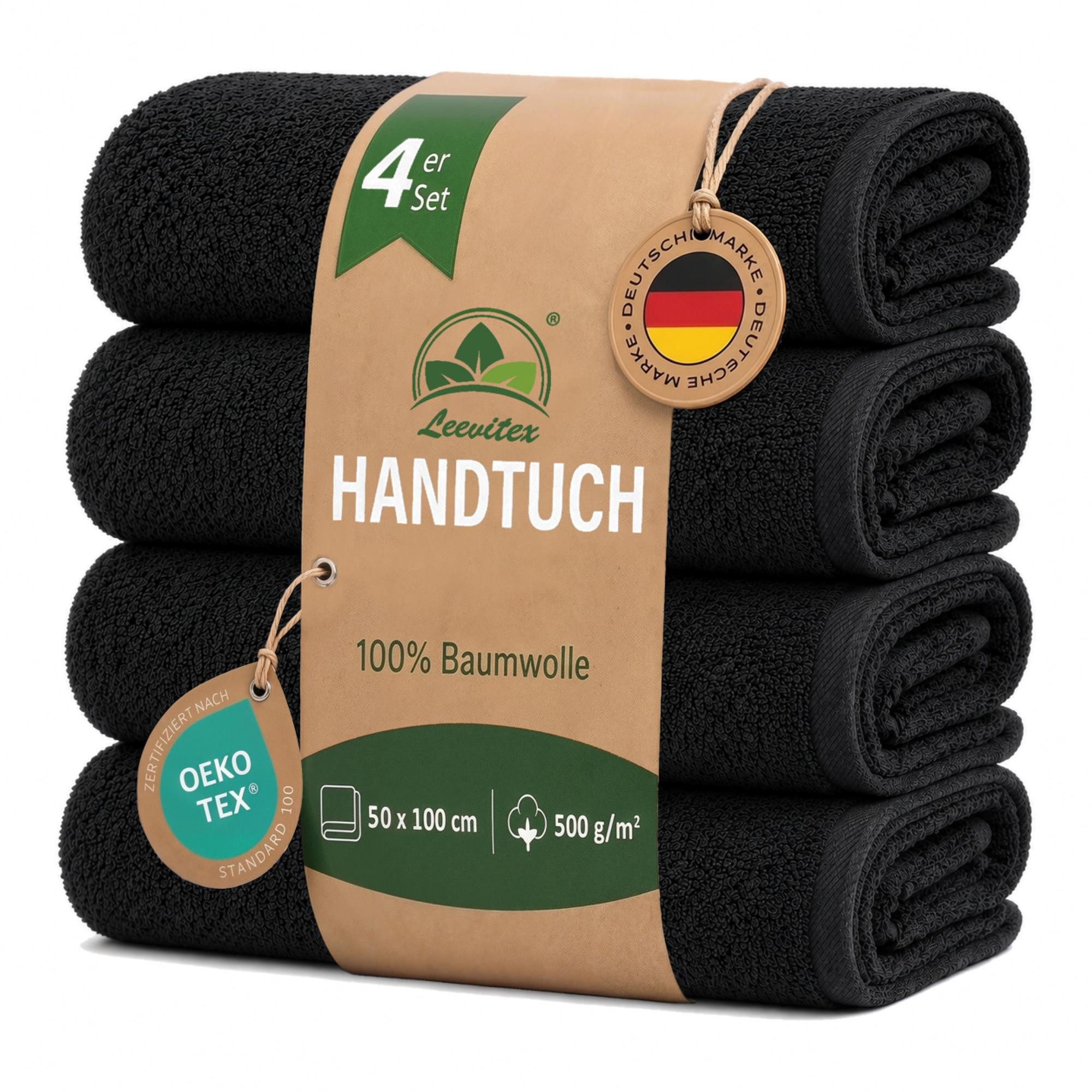 leevitex® Handtücher 4er-Set, 50 × 100 cm, aus 100% Baumwolle, Frottee (Set, 4-St), OEKO-TEX® STANDARD 100 zertifiziert und hochwertig verarbeitet