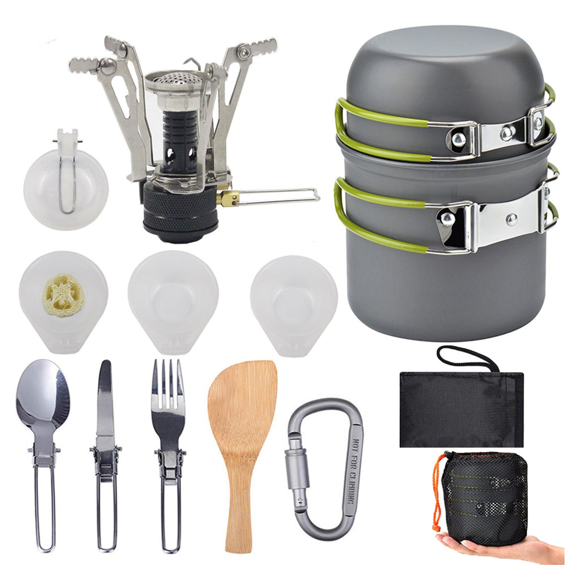 Mutig Geschirr-Set Camping Kochgeschirr 15-teilig,Topf Outdoor mit Faltbarer Messer Gabel, 2 Personen, Ungiftig, geruchlos, hohe Härte und umweltfreundlich