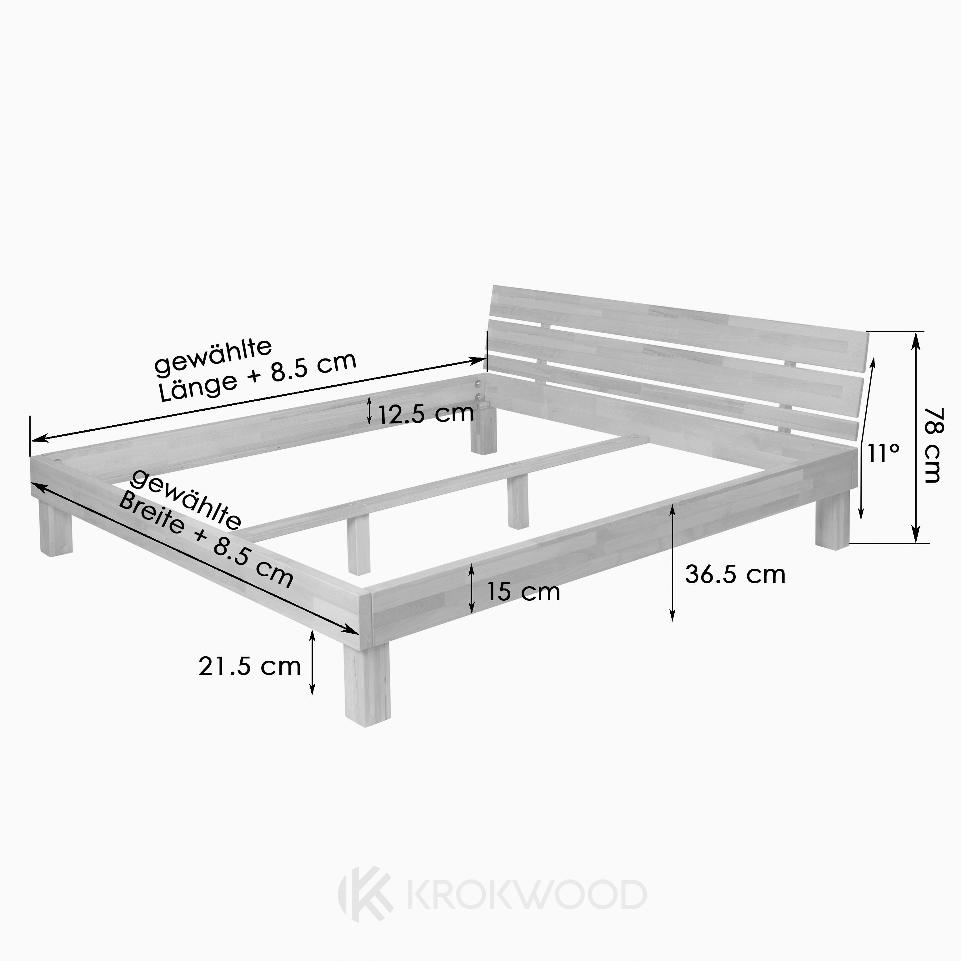 Krok Wood Massivholzbett Valetta in Buche mit Kopfteil