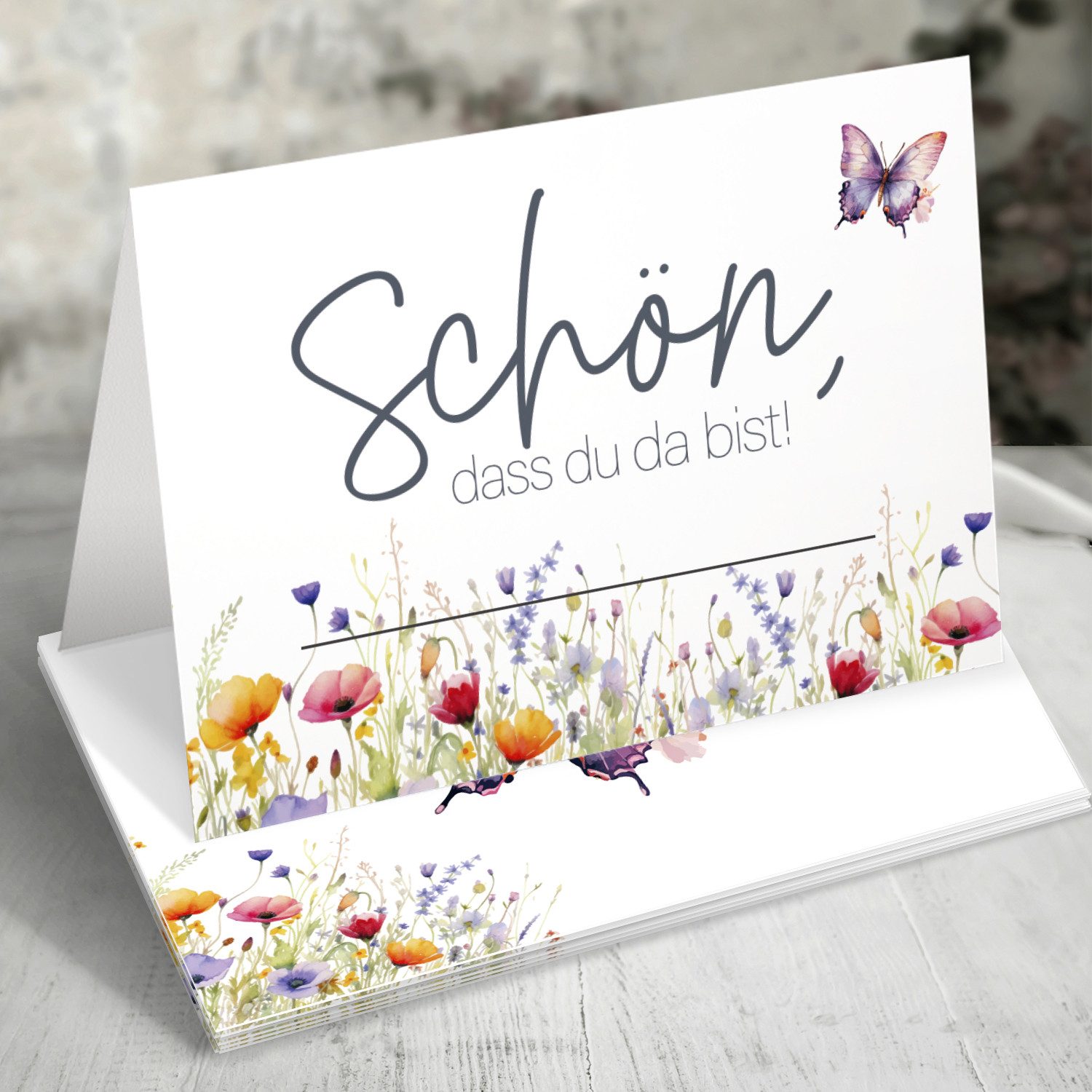 Funke & Brand Вітальні листівки 50x Tischkarten Floral Butterfly Wildblumen Design