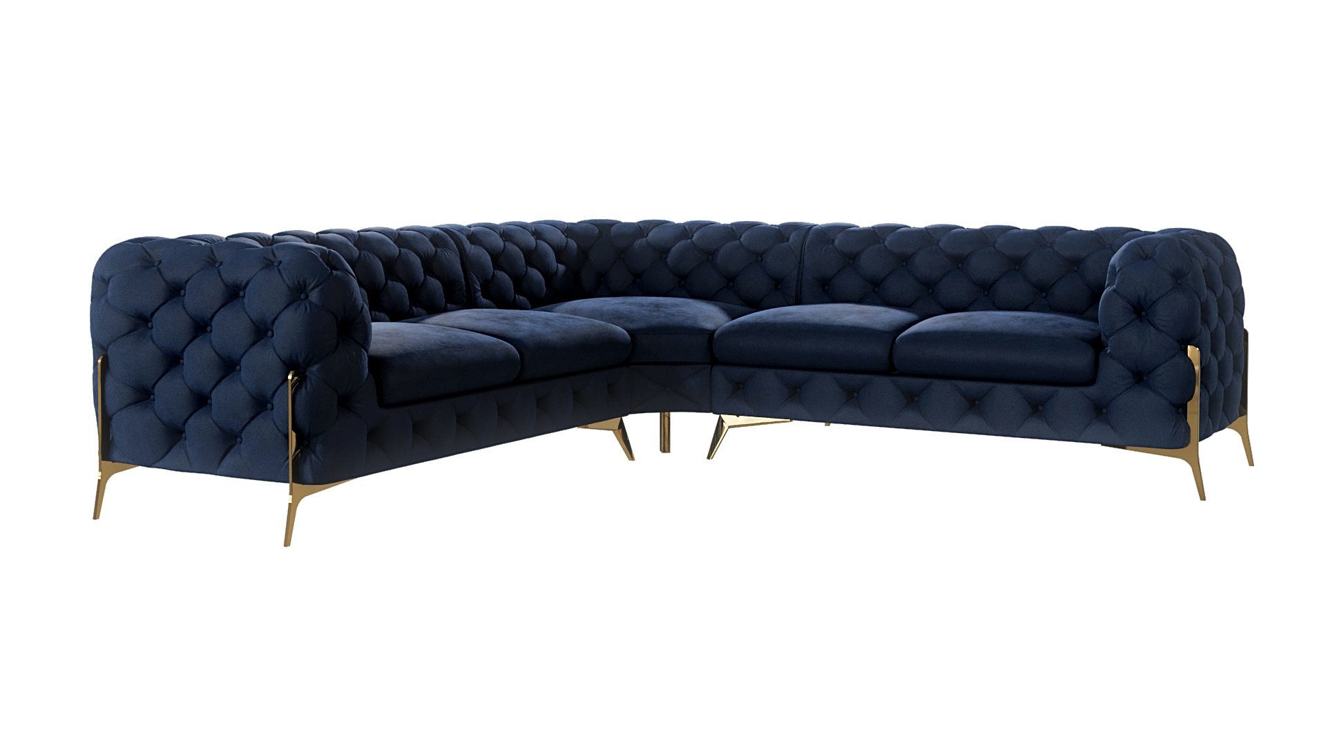 S-Style Möbel mit Marineblau Ecksofa mit Chesterfield Füßen, Metall Ashley Goldene Wellenfederung