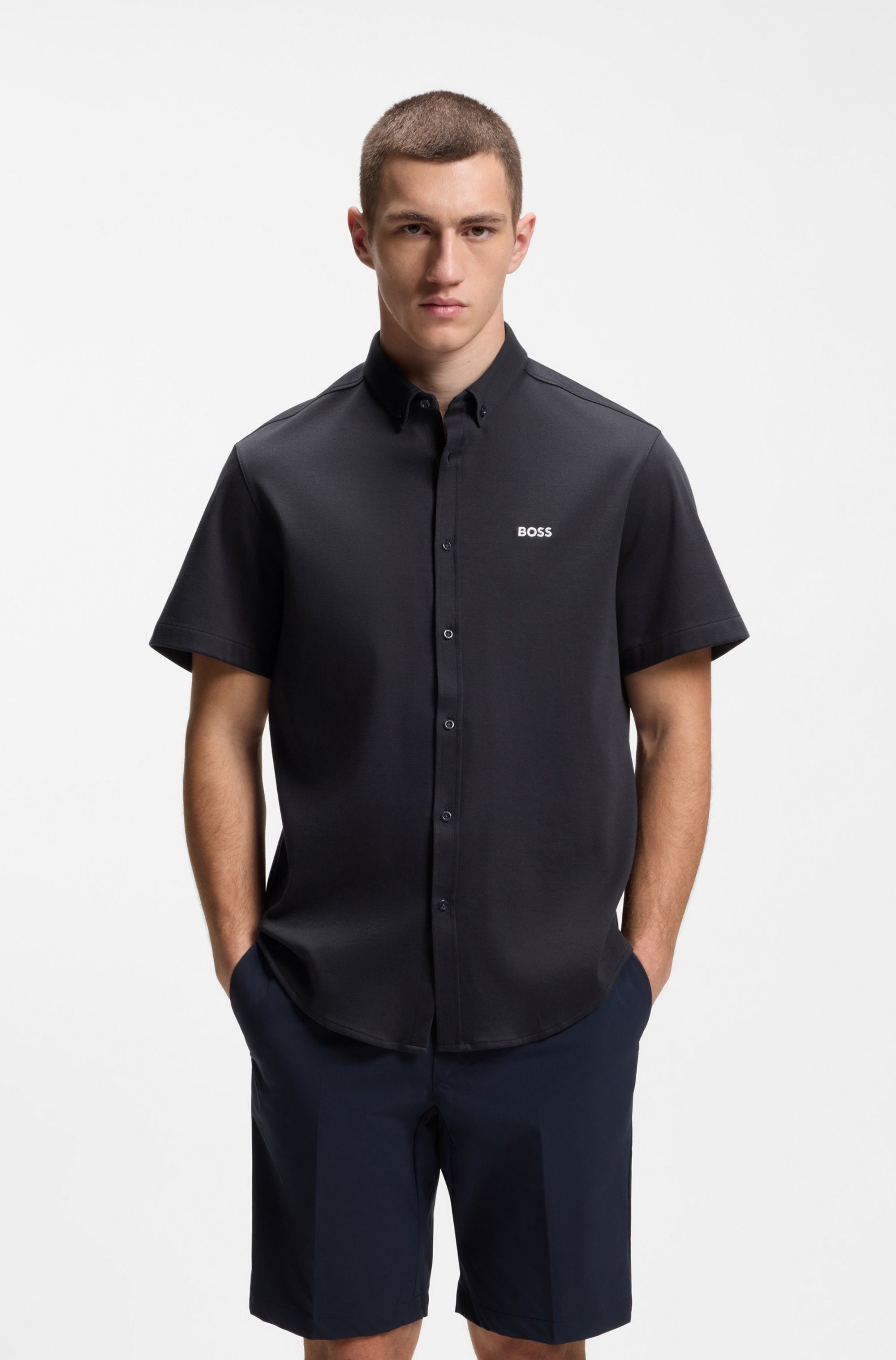 BOSS GREEN Kurzarmhemd Motion S Regular Fit, Button-down-Kragen, Kurzarm, Logo-Stickerei