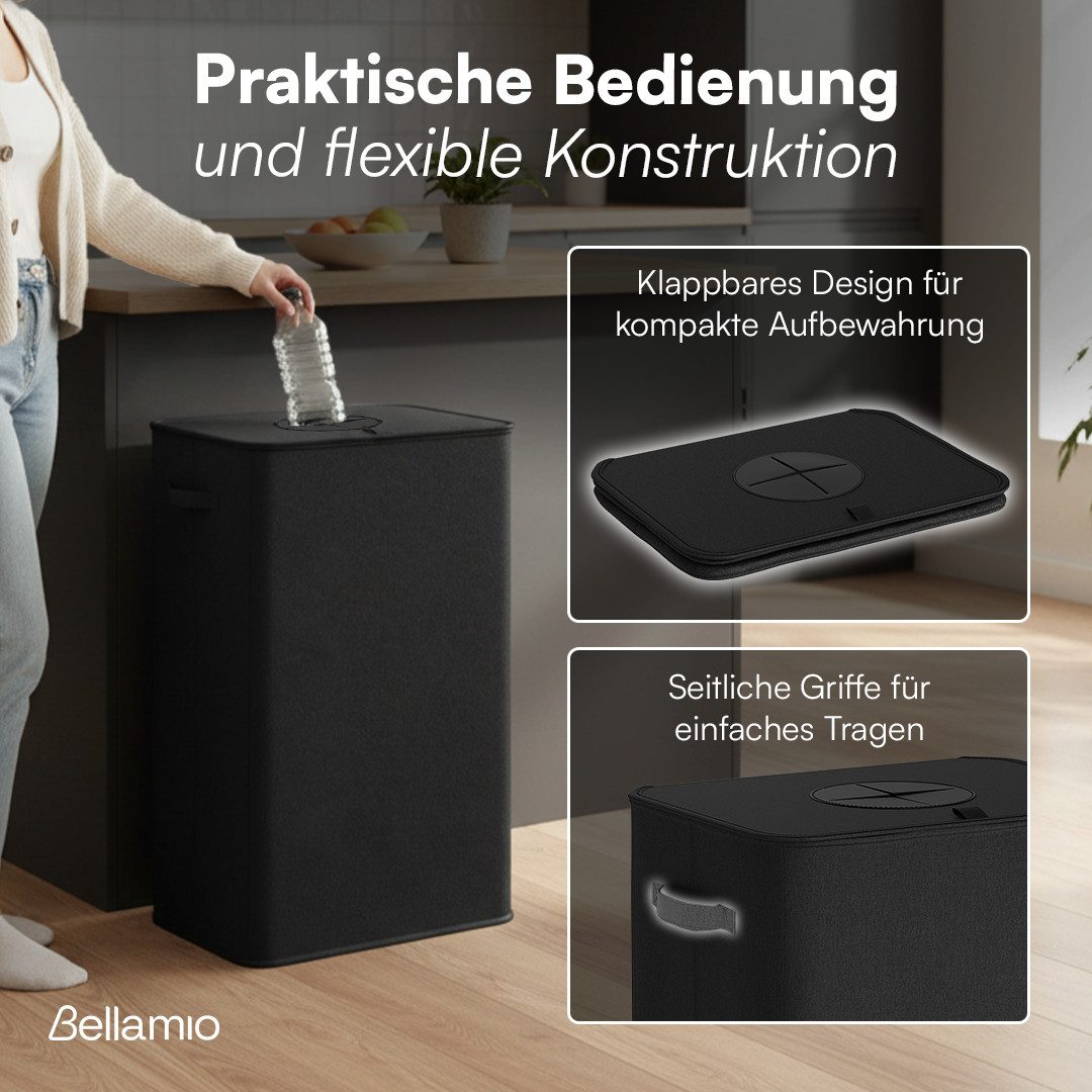 Bellamio Flaschensammler Sur mit Einwurfloch (Anthrazit, 100 L, waschbar, tropfsicher), Pfandflaschen Sammelbehälter aus Stoff mit Innenbeutel – Bild 5 von 5