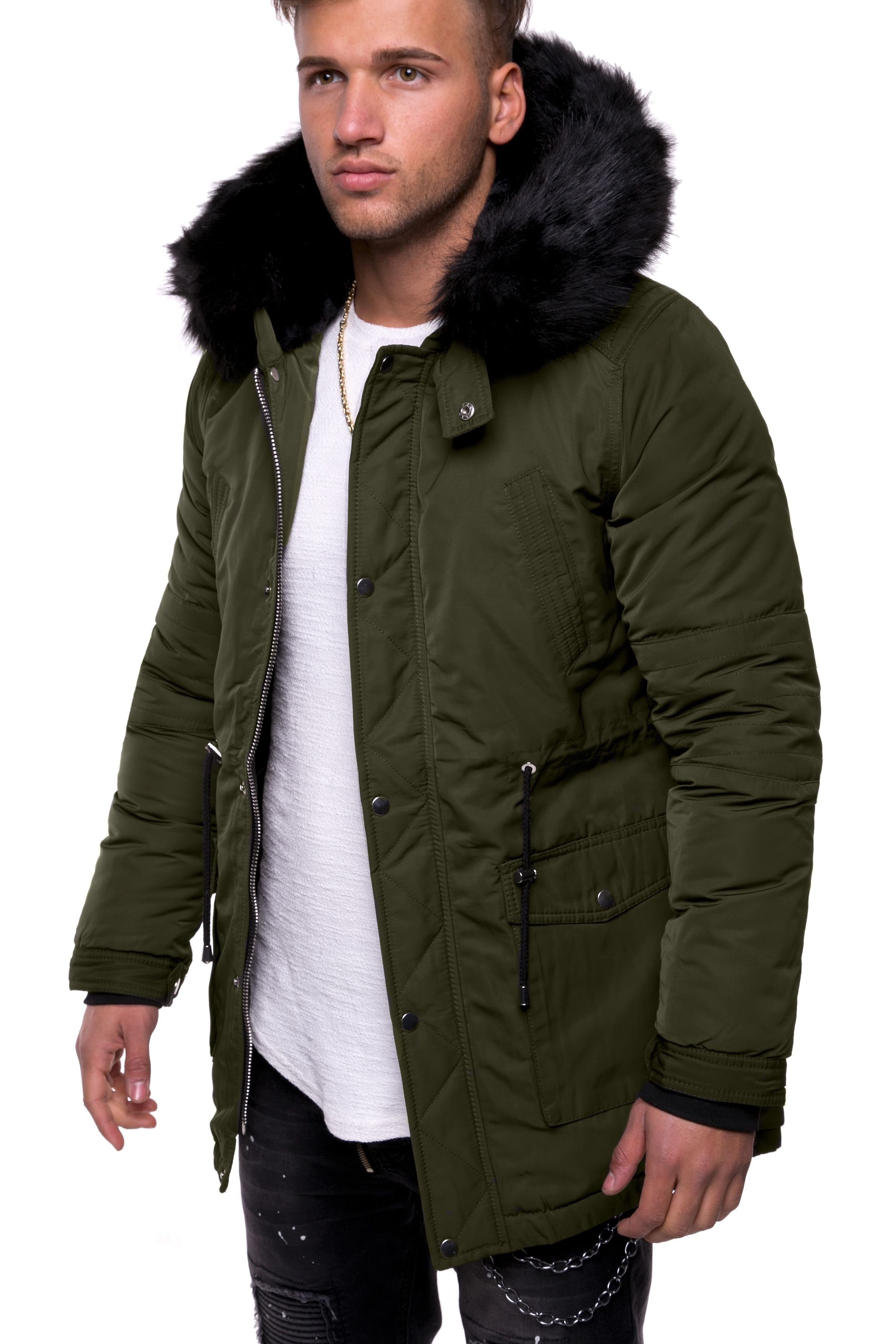 an Parka NOIR khaki der mit Kunstfellbesatz behype tollem Kapuze