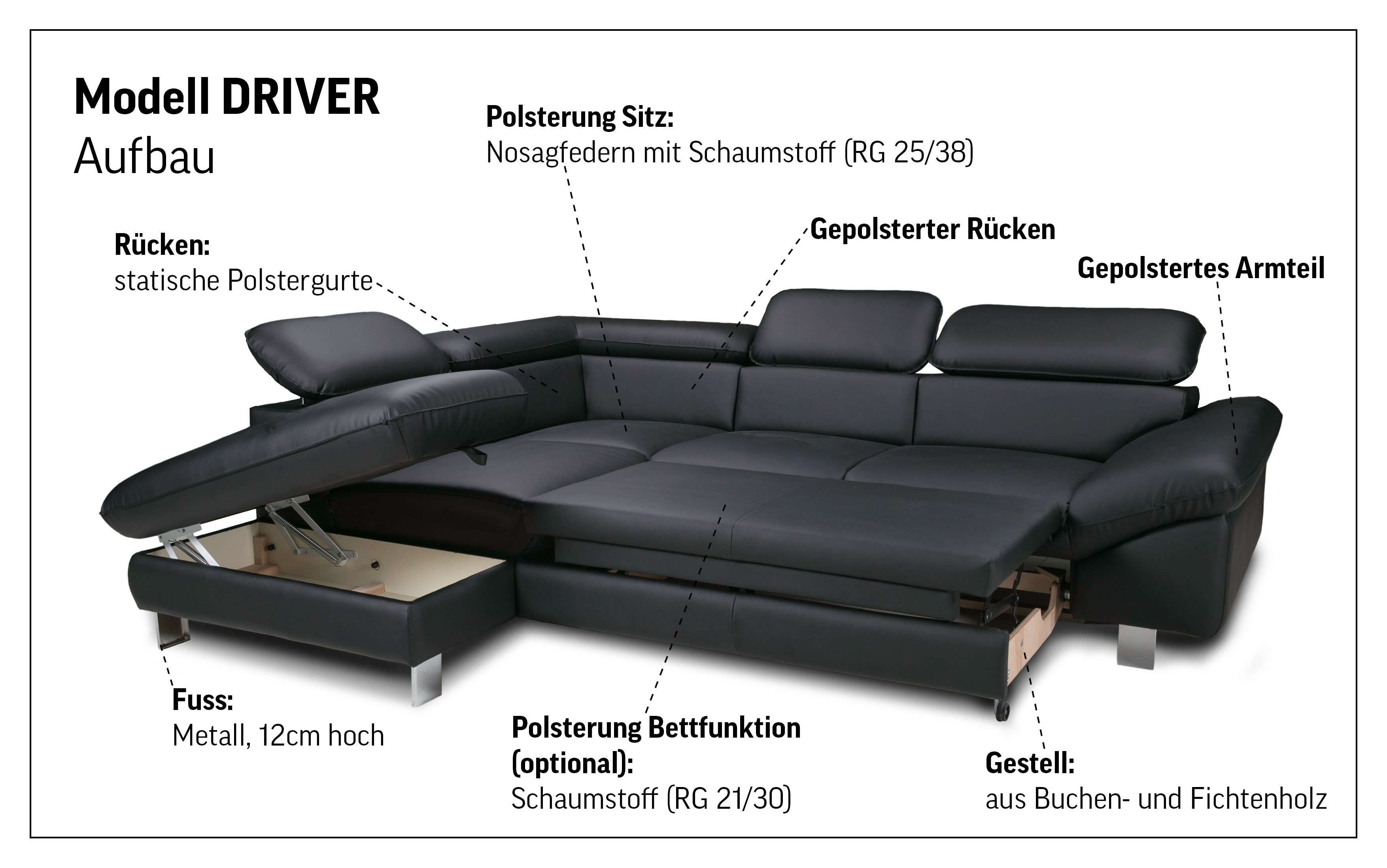 COTTA Ecksofa Driver L-Form, mit Kopfteilverstellung, wahlweise mit Bettfunktion & Bettkasten