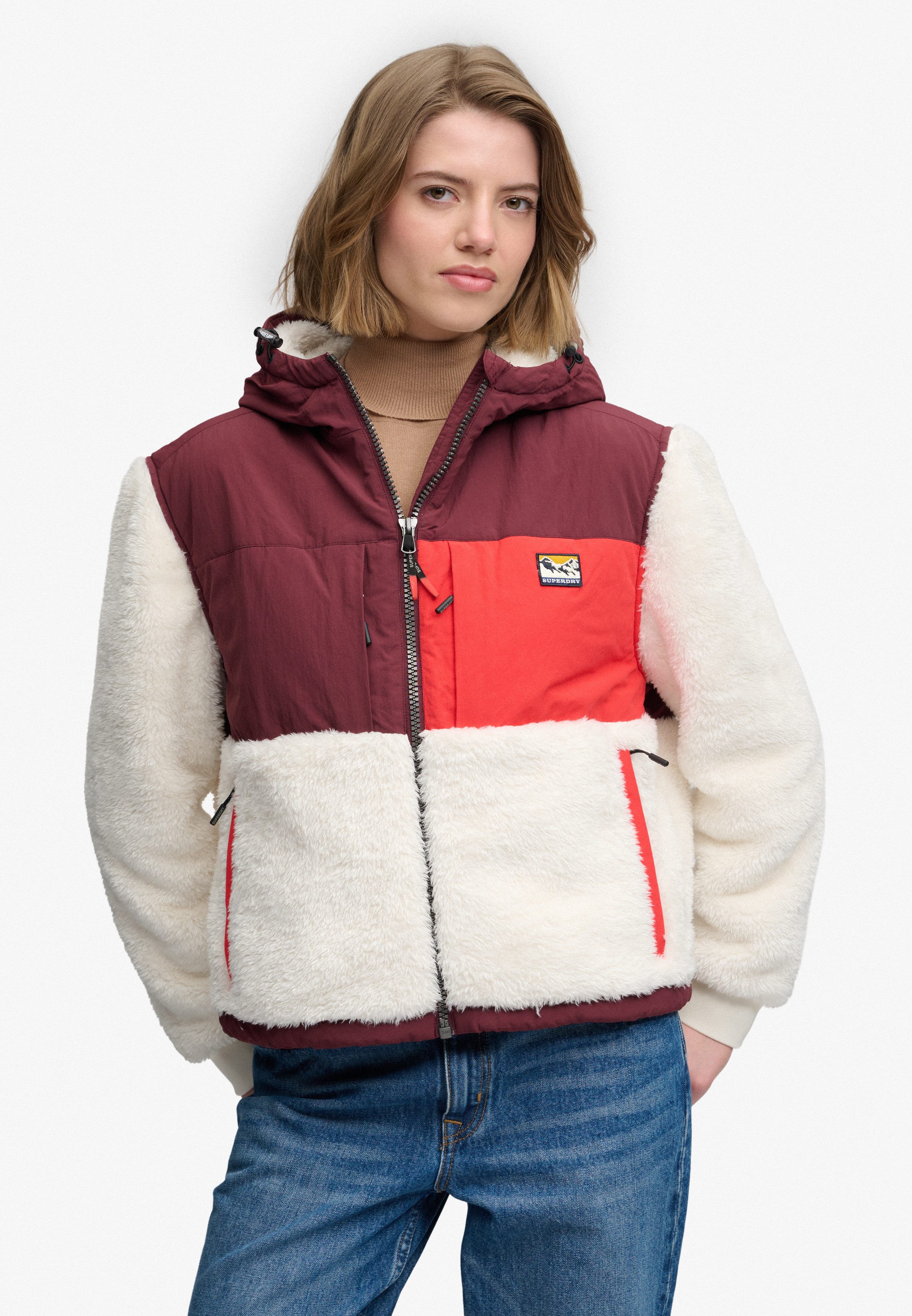 Superdry Hybridjacke SUPER SOFT HYBRID FULL ZIP Kunstfaser, oversize
