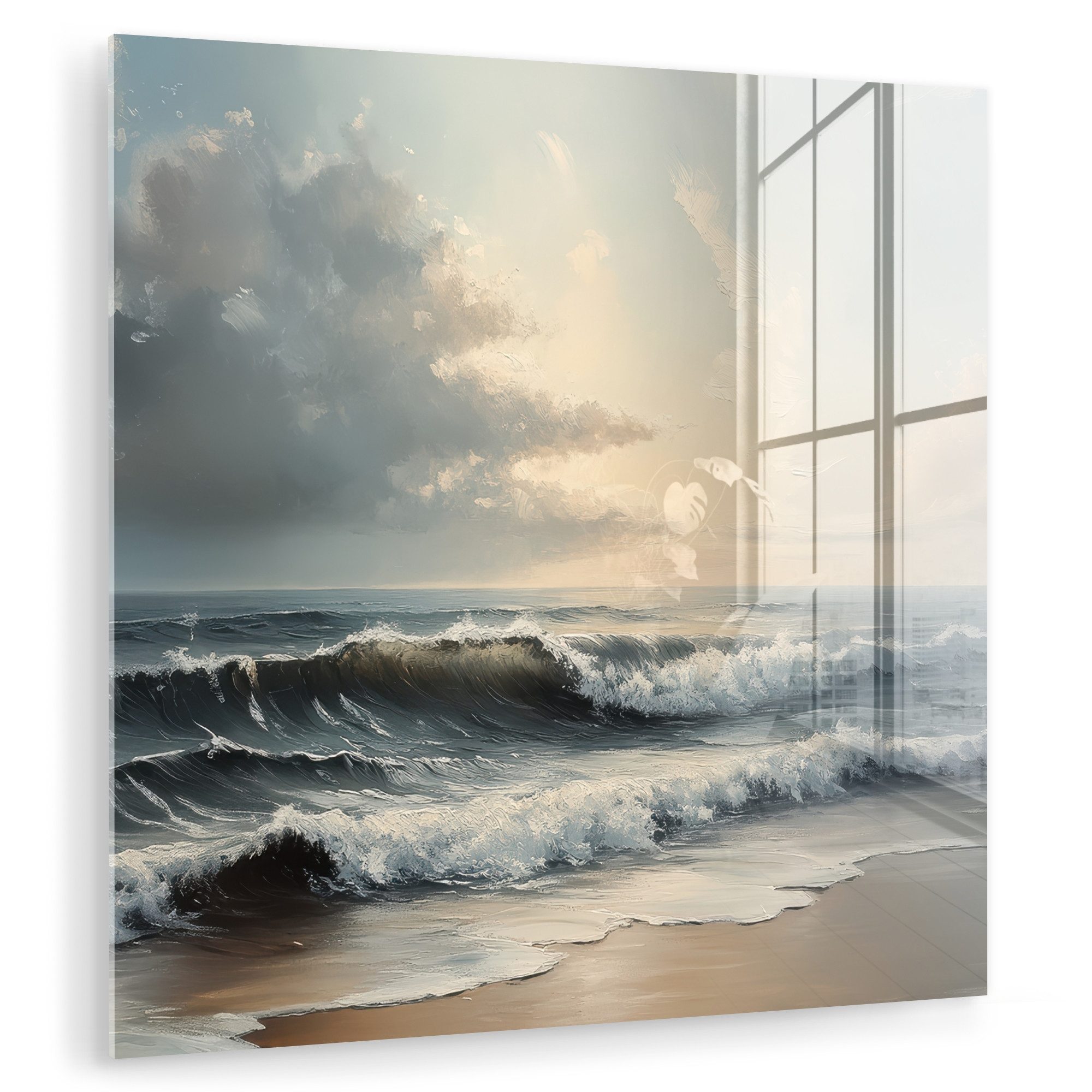 MuchoWow Acrylglasbild Strand - Meer - Sonnenuntergang, Inkl. Aufhängung, Bilder auf Glas Wandbild, Wanddeko Wohnzimmer Badezimmer, 20x20 cm