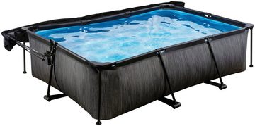 EXIT Framepool Black Wood Pool 220x150x65cm, mit Filterpumpe und Sonnensegel - schwarz